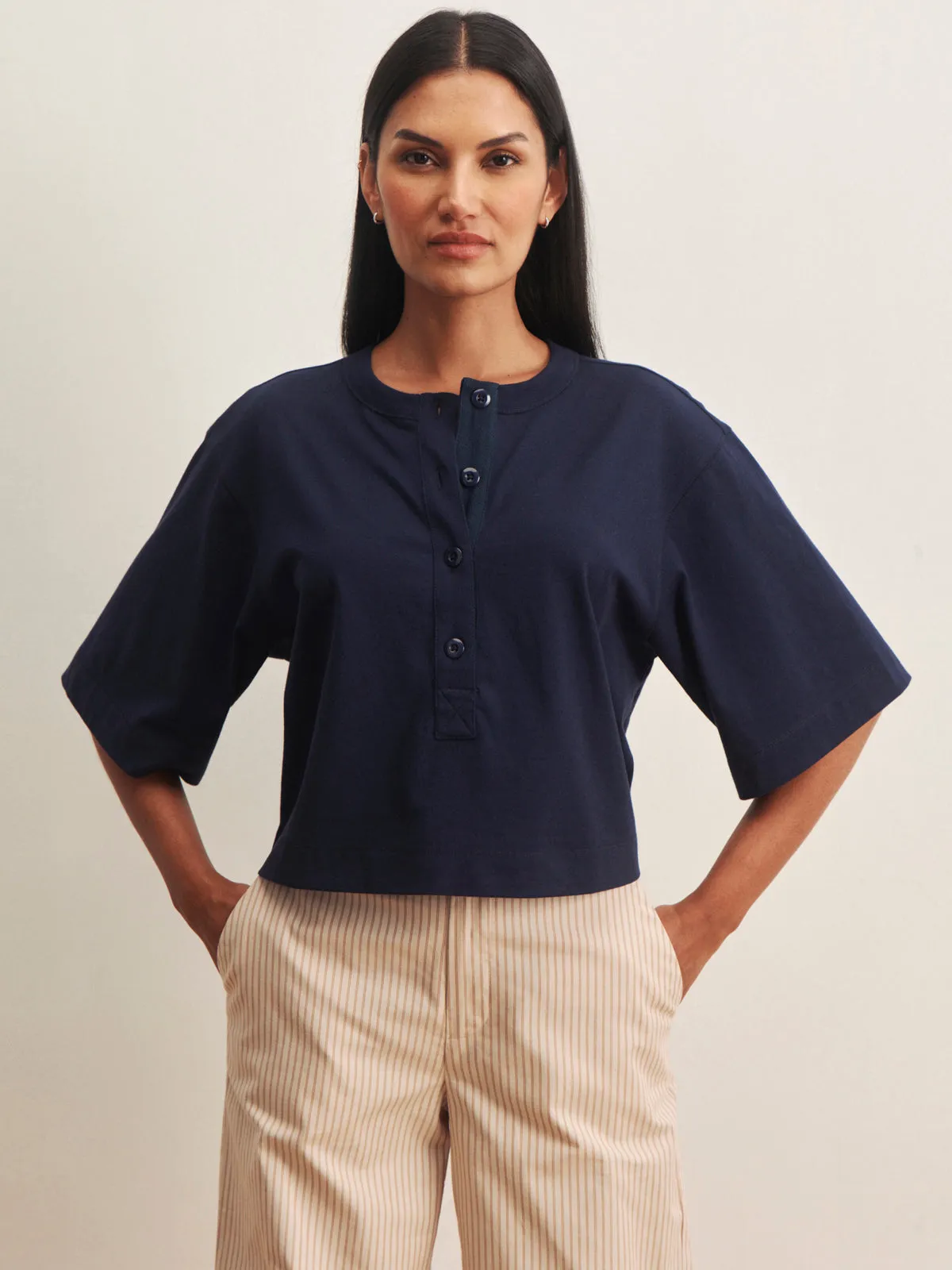 Freya Placket Tee Navy Blazer sold by Sanctuary