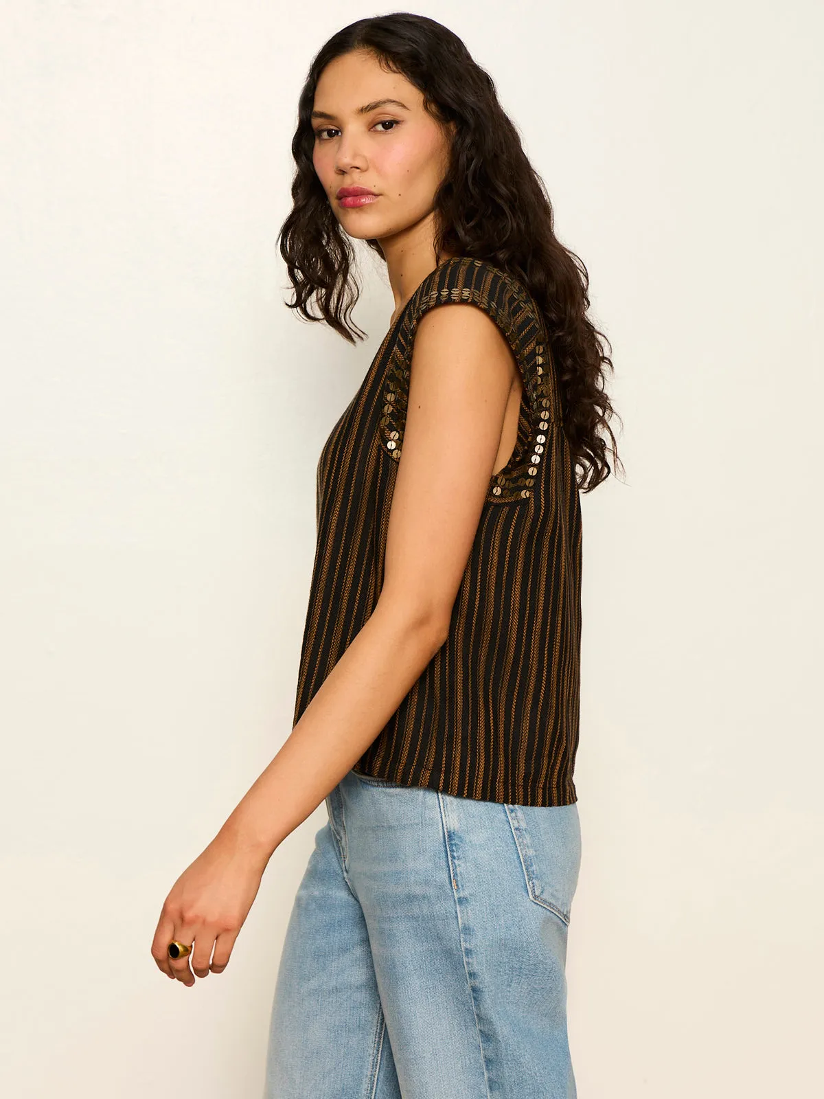 Outsider Embellished Shell Top Dark Cumin/Black Stripe sold by Sanctuary product image thumbnail 4