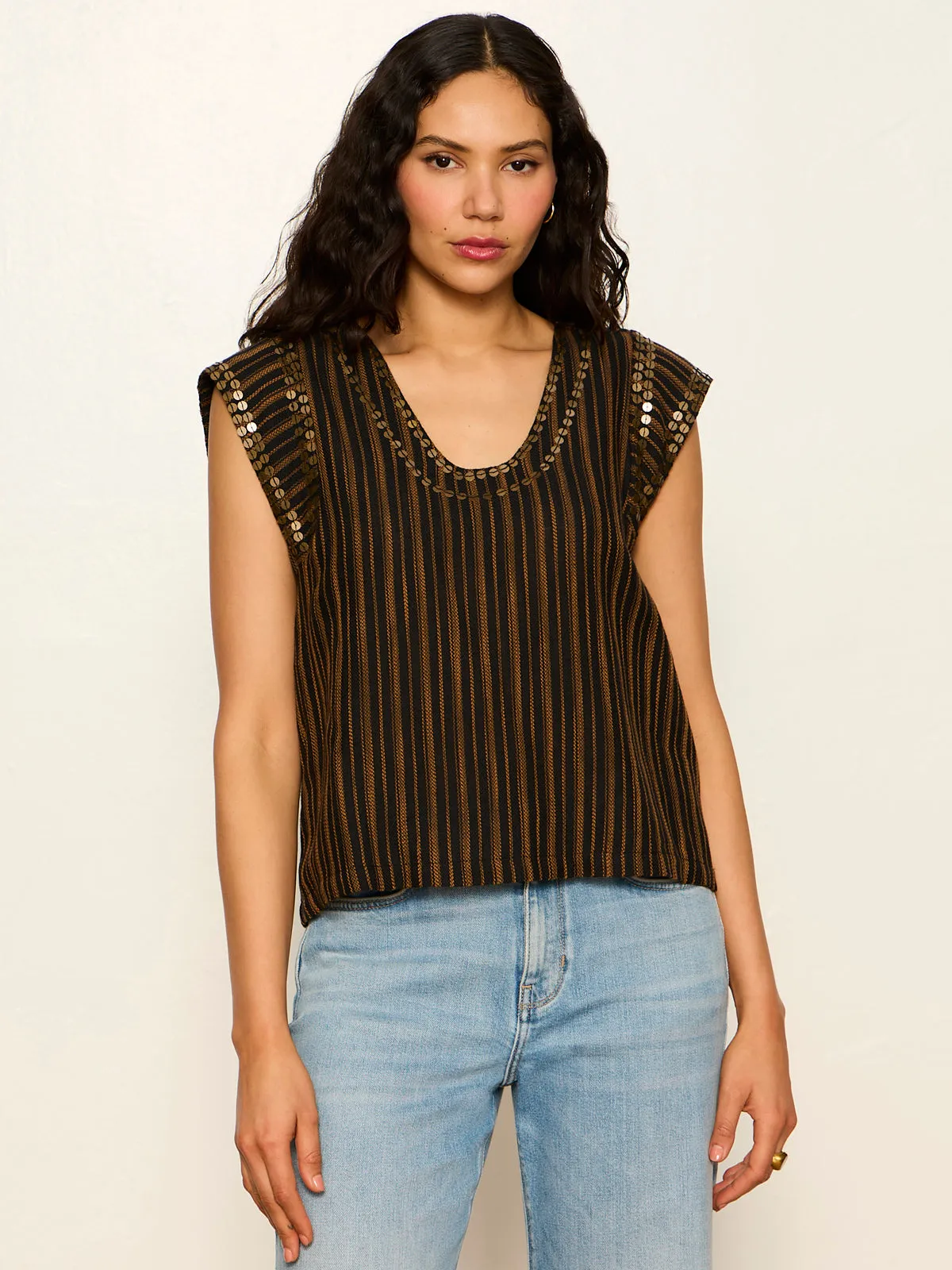 Outsider Embellished Shell Top Dark Cumin/Black Stripe sold by Sanctuary product image thumbnail 5