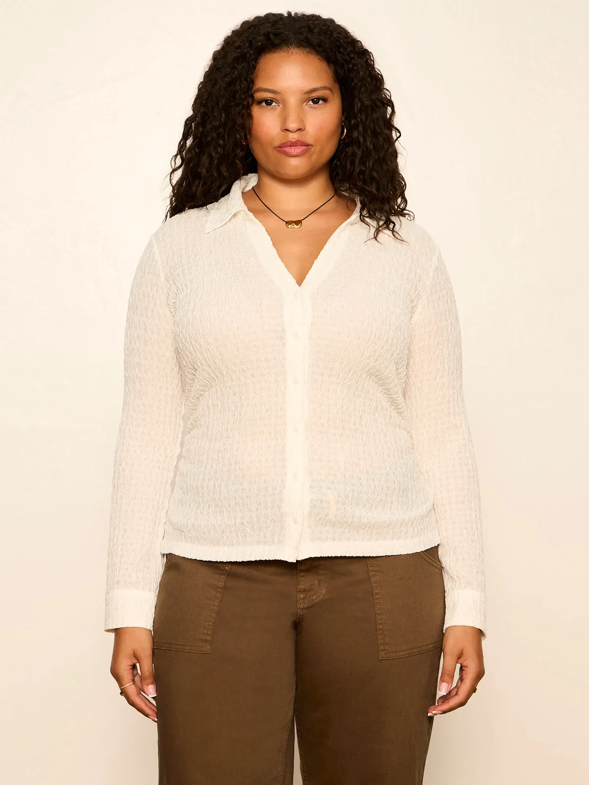 Juno Textured Button Front Top Chalk Extended Sizing sold by Sanctuary product image thumbnail 3