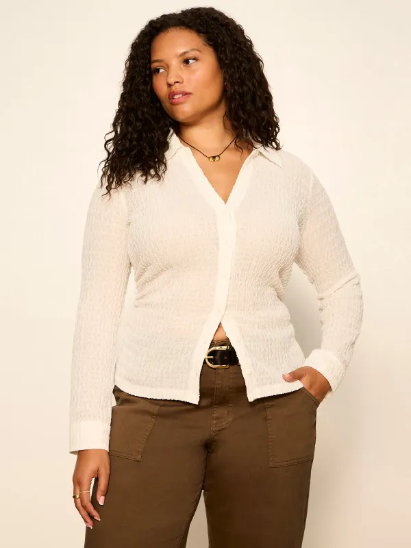 Juno Textured Button Front Top Chalk Extended Sizing made by Sanctuary