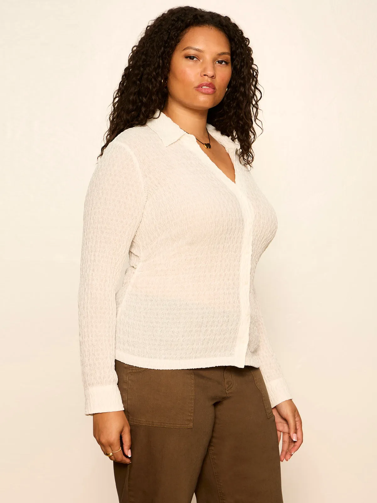 Juno Textured Button Front Top Chalk Extended Sizing sold by Sanctuary product image thumbnail 4