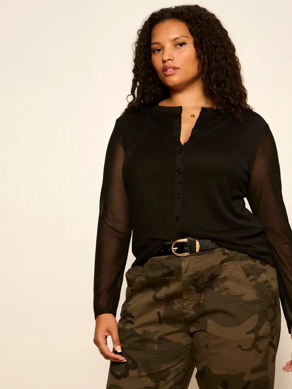 Mesh Long Sleeve Cardigan Black Extended Sizing made by Sanctuary