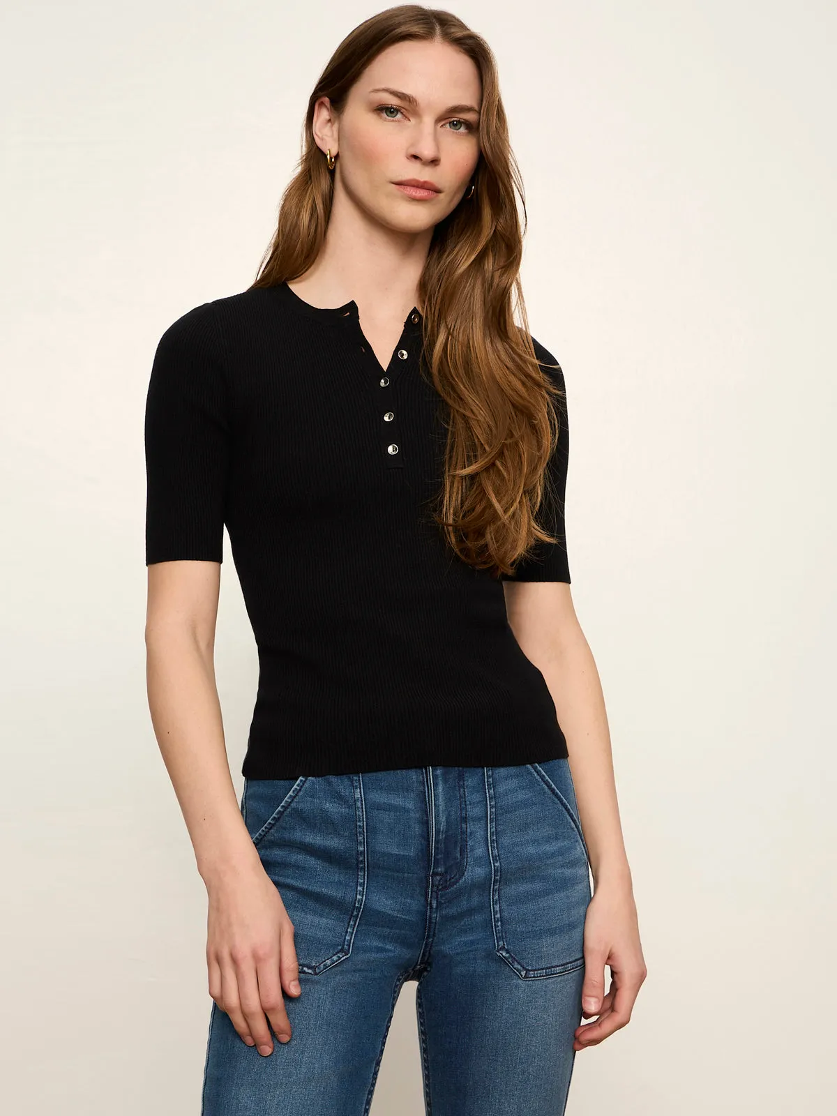 Ribbed Henley Tee Black sold by Sanctuary product image thumbnail 2