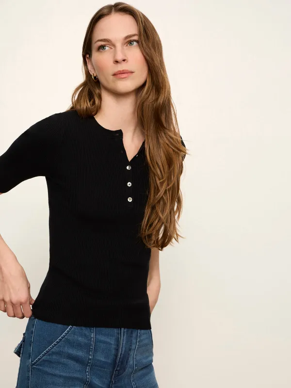 Ribbed Henley Tee Black made by Sanctuary