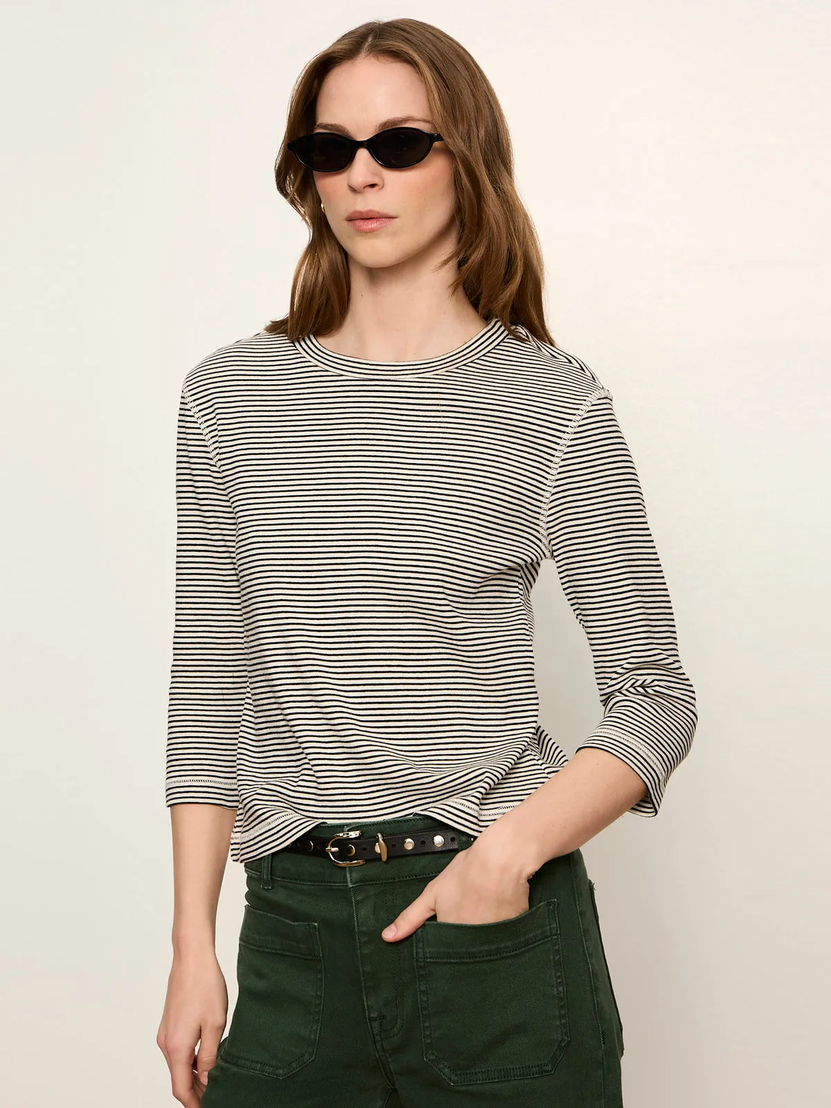 3/4 Mode Tee Chalk French Stripe sold by Sanctuary