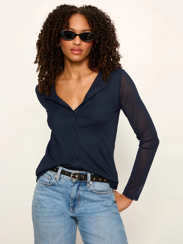 Mesh Long Sleeve Cardigan Navy Blazer made by Sanctuary
