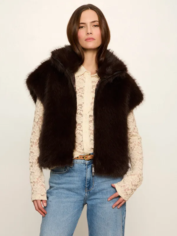 Silky Fur Vest Espresso Martini Petite Sizing made by Sanctuary