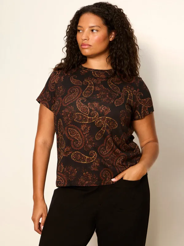 The Perfect Tee Cocoa Paisley Extended Sizing made by Sanctuary