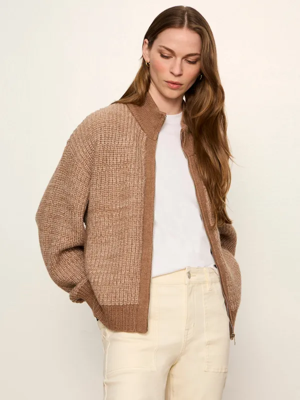 Zip Up Sweater Jacket Heather Cocoa made by Sanctuary