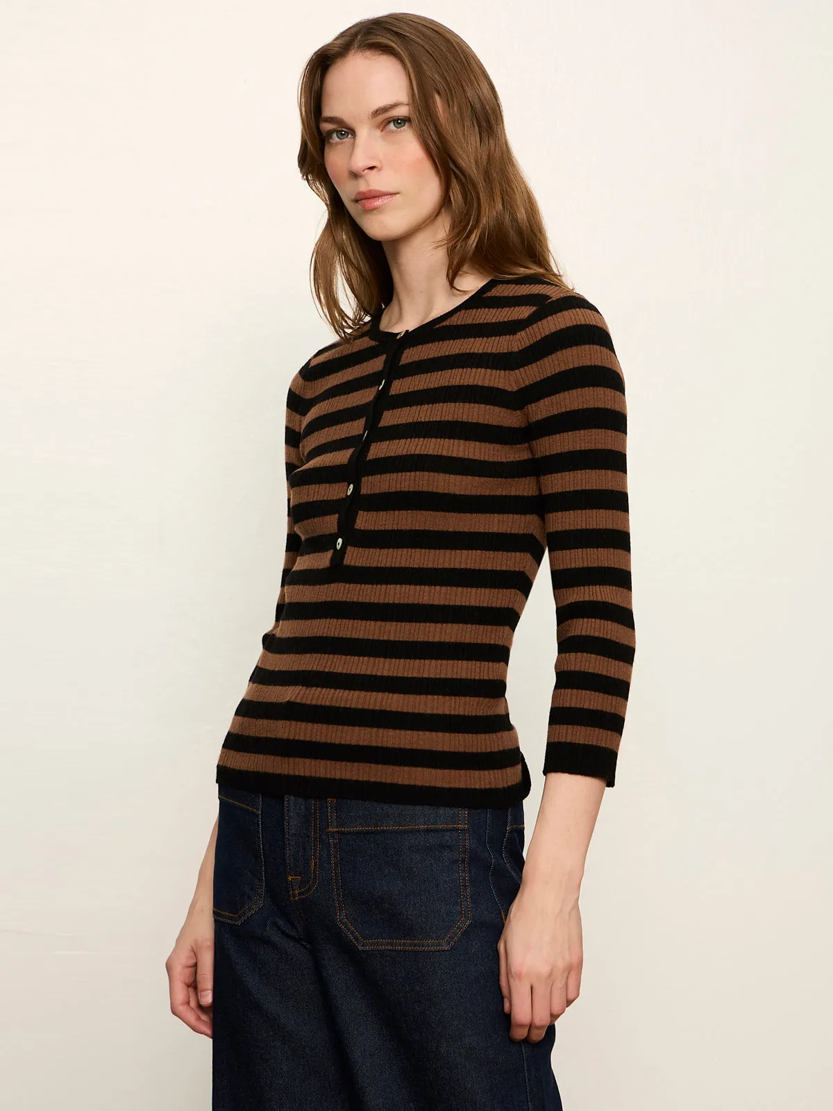 Selena Henley Top Black / Cocoa Powder Stripe sold by Sanctuary product image thumbnail 4