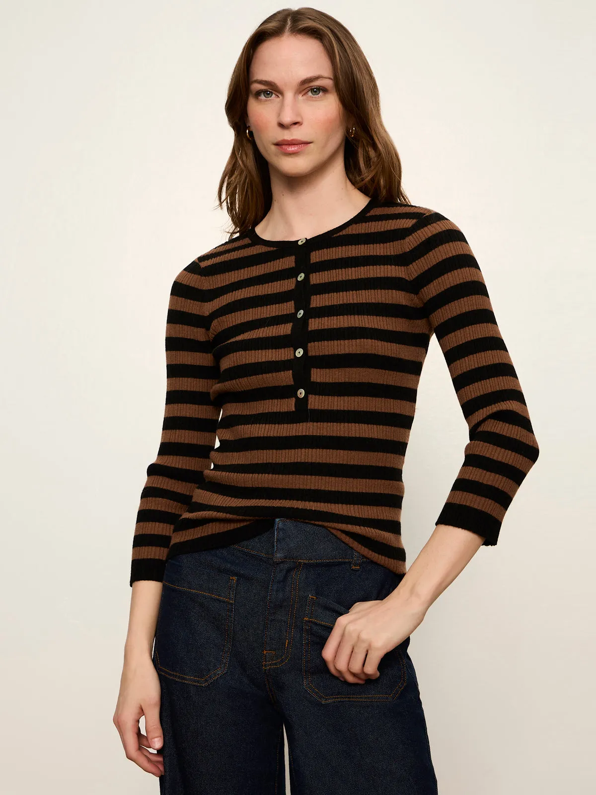 Selena Henley Top Black / Cocoa Powder Stripe sold by Sanctuary product image thumbnail 2