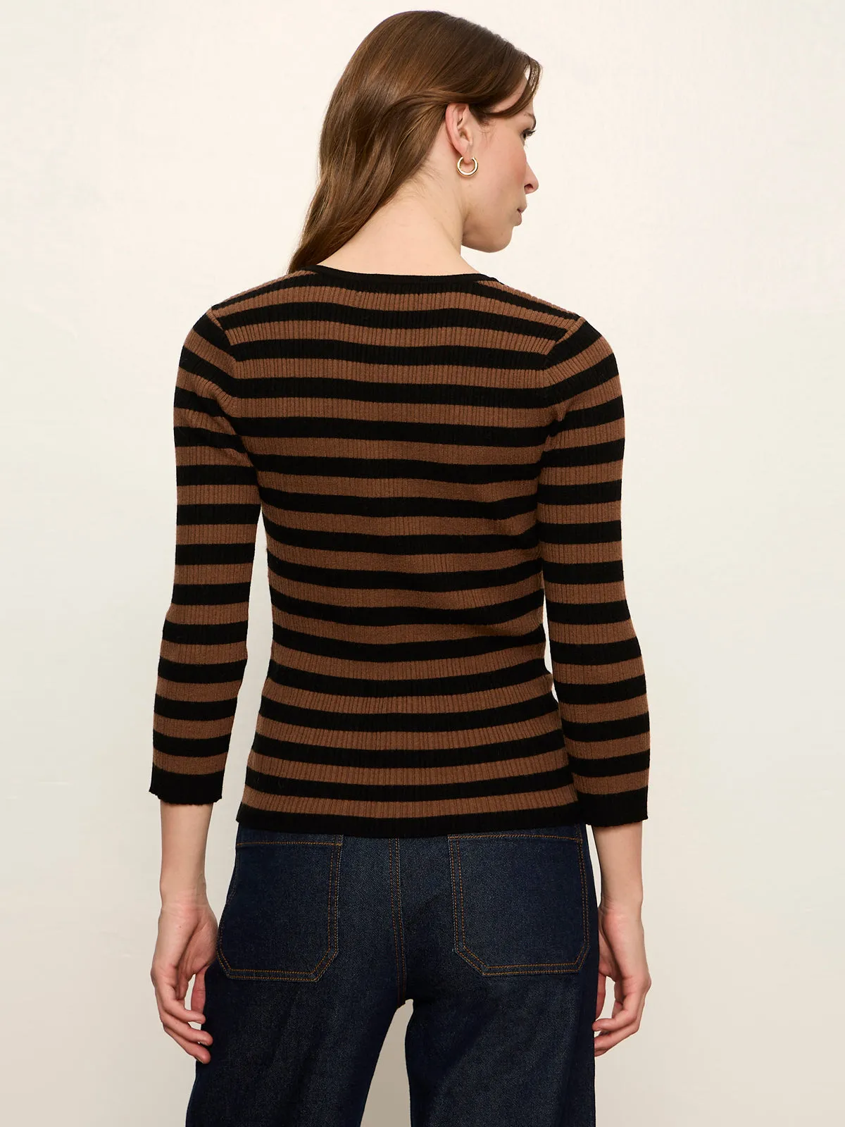Selena Henley Top Black / Cocoa Powder Stripe sold by Sanctuary product image thumbnail 5