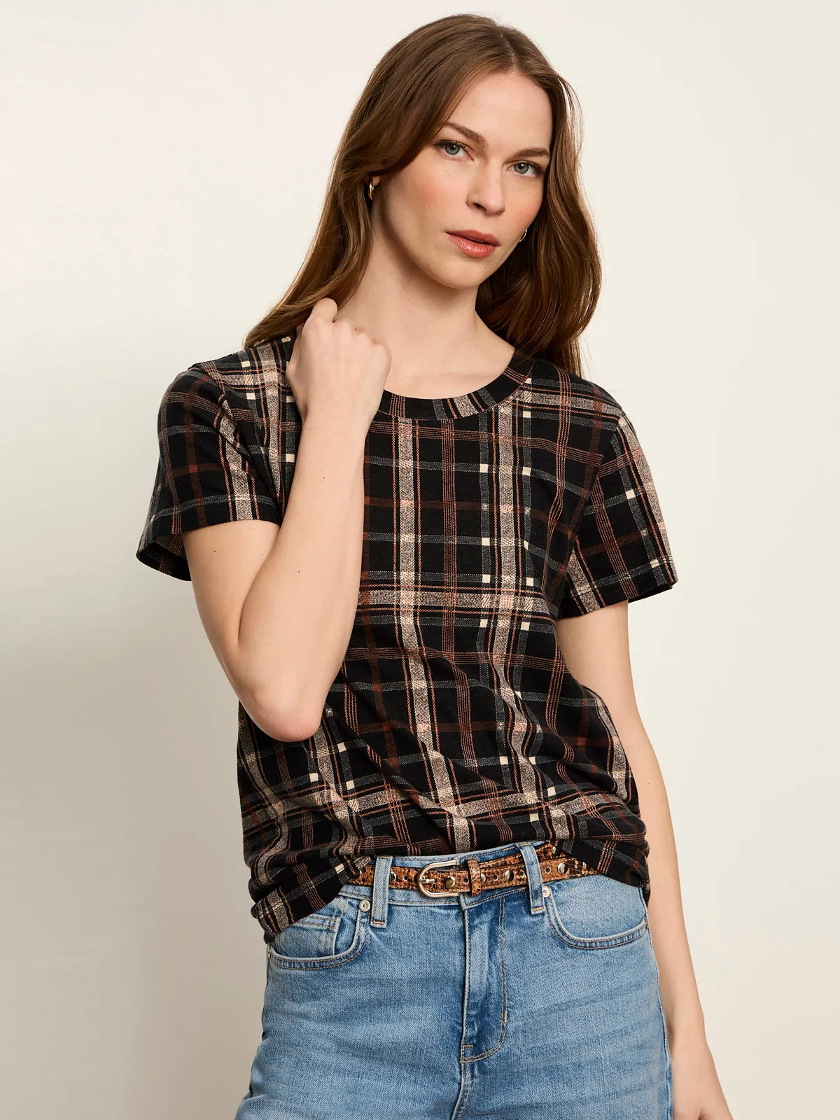 The Perfect Tee Cinder Plaid sold by Sanctuary