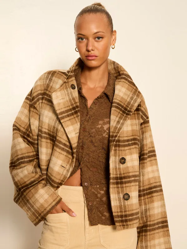 Avery Asymmetrical Jacket Dark Bone Plaid made by Sanctuary