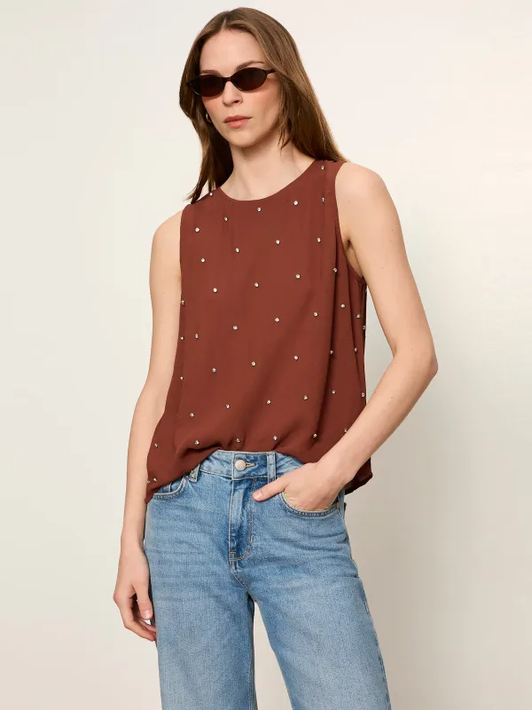 Margo Embellished Shell Top Burnt Cocoa made by Sanctuary