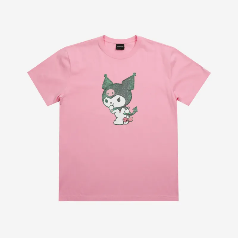 Kuromi x Dumbgood Glitter Print Pink Tee sold by Sanrio
