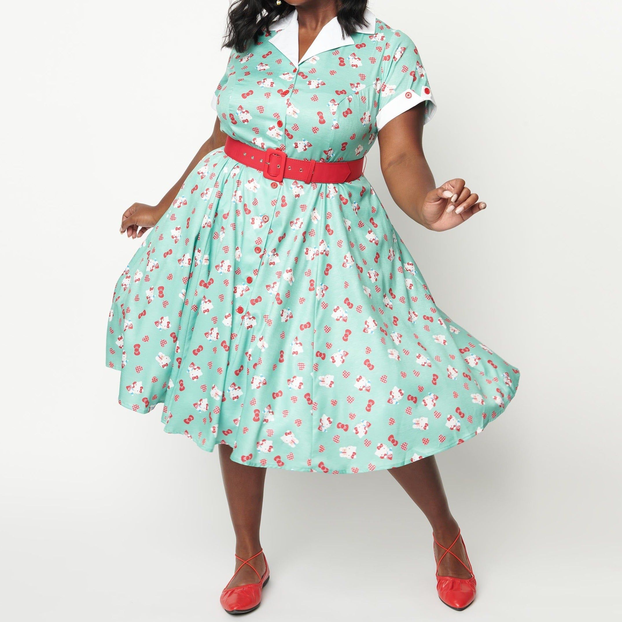 Hello Kitty x Unique Vintage Plus Size Belted Swing Dress (Mint) sold by Sanrio product image thumbnail 4