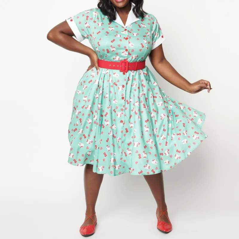 Hello Kitty x Unique Vintage Plus Size Belted Swing Dress (Mint) sold by Sanrio