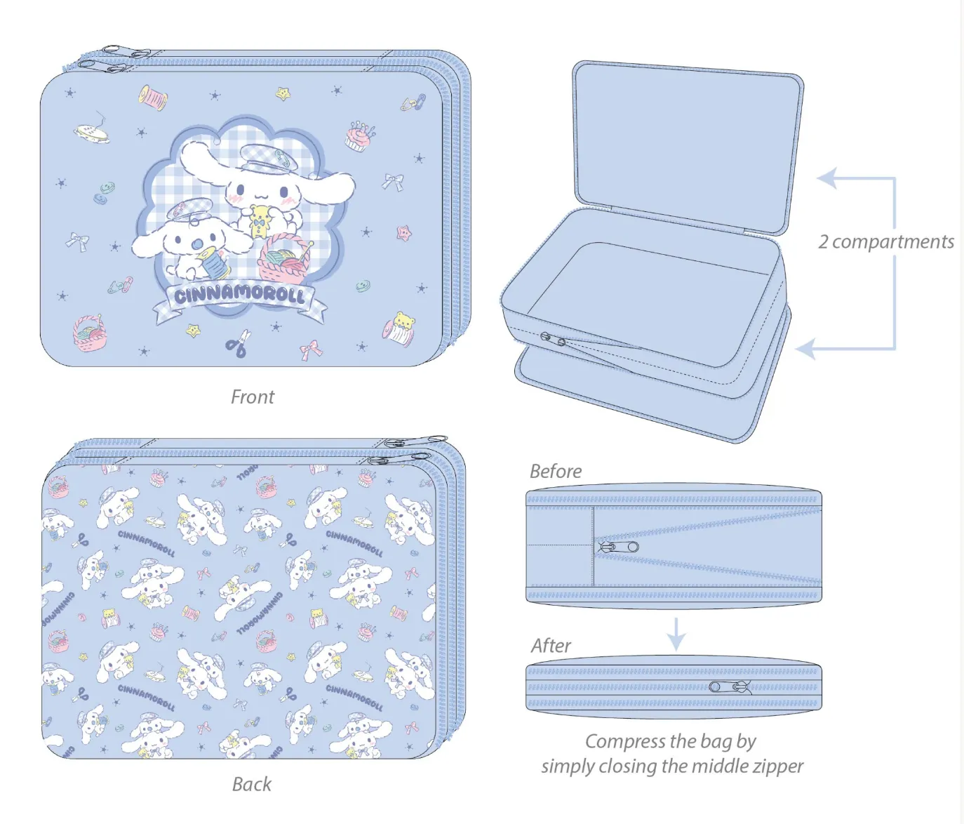 Cinnamoroll Expandable Packing Cube (Gingham Paperboy Series) sold by Sanrio product image thumbnail 3