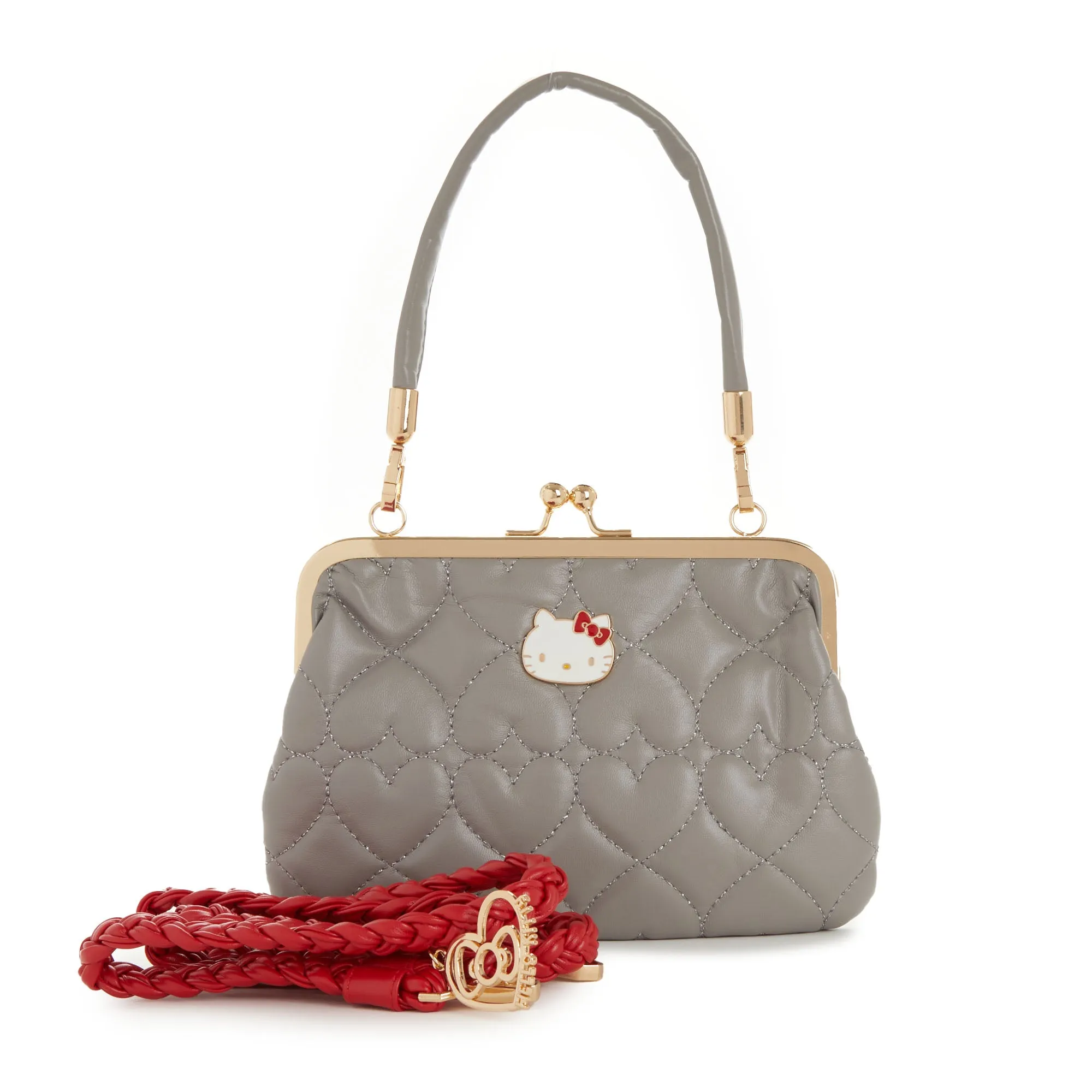 Hello Kitty 2-Way Quilted Kiss Knob Handbag sold by Sanrio
