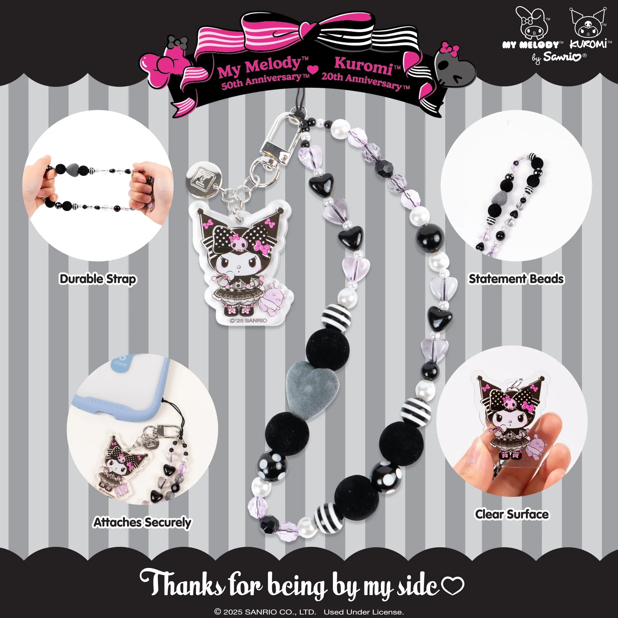 Kuromi 20th Anniversary Beaded Charm Mobile Phone Wrist Strap sold by Sanrio product image thumbnail 2