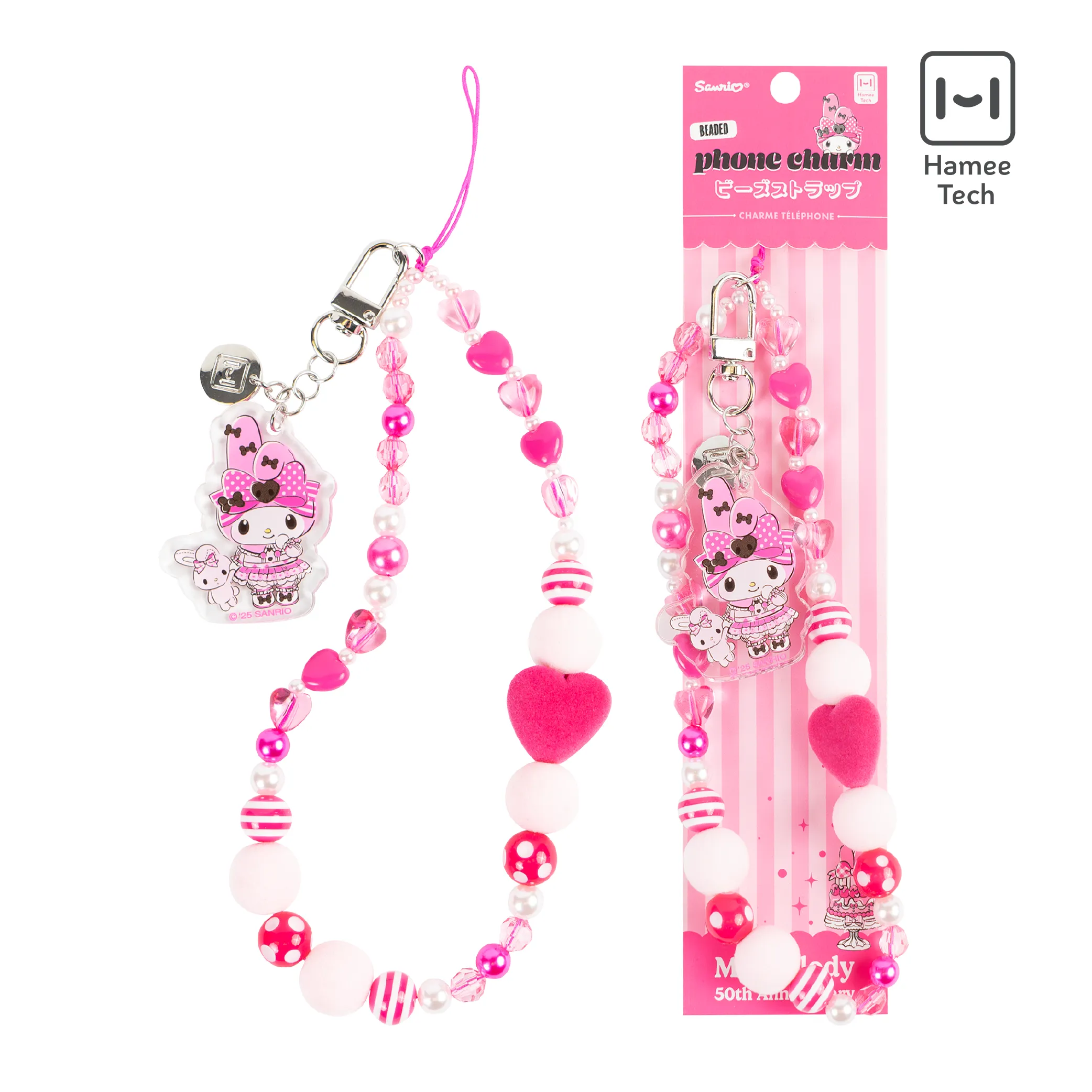 My Melody 50th Anniversary Beaded Charm Mobile Phone Wrist Strap sold by Sanrio