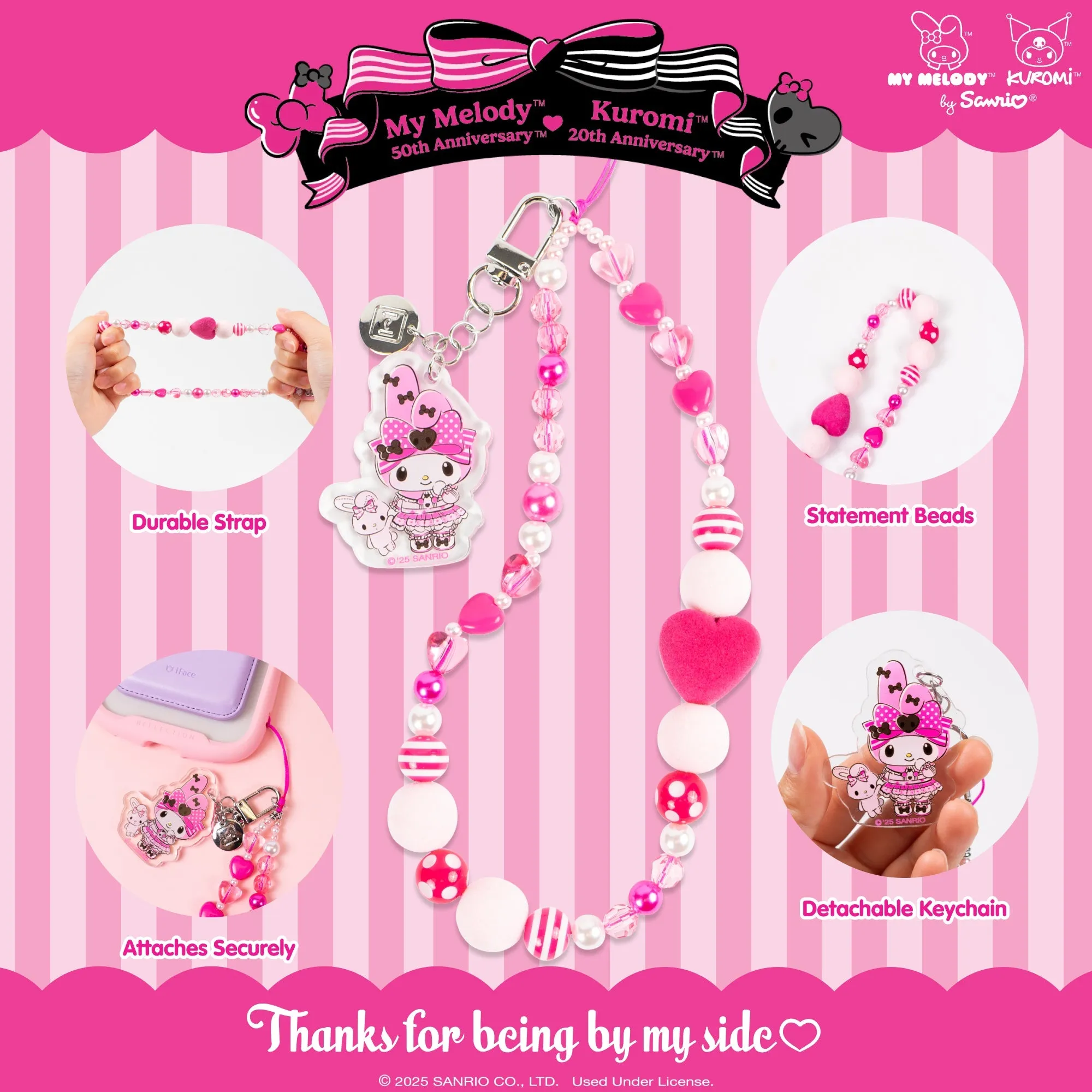My Melody 50th Anniversary Beaded Charm Mobile Phone Wrist Strap sold by Sanrio product image thumbnail 2