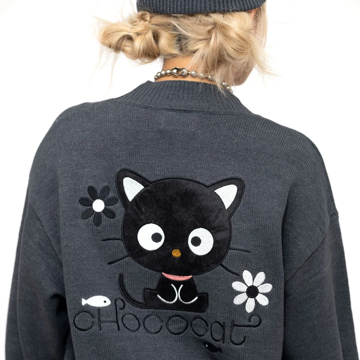 Chococat x JapanLA Flowers Embroidered Knit Cardigan sold by Sanrio