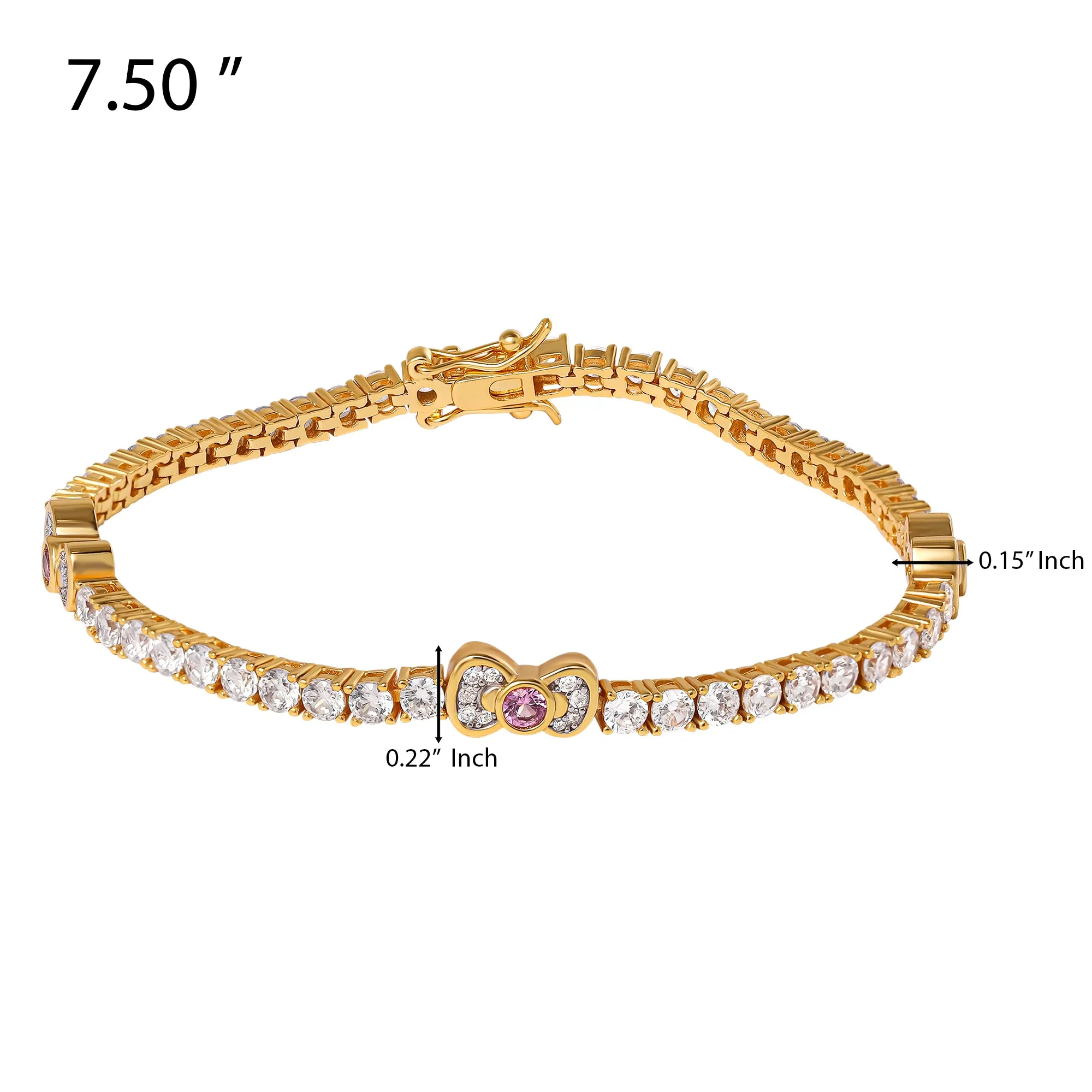 Hello Kitty Two-Tone Gold Plated Bow Tennis Bracelet (Pink & White Sapphire) sold by Sanrio product image thumbnail 5