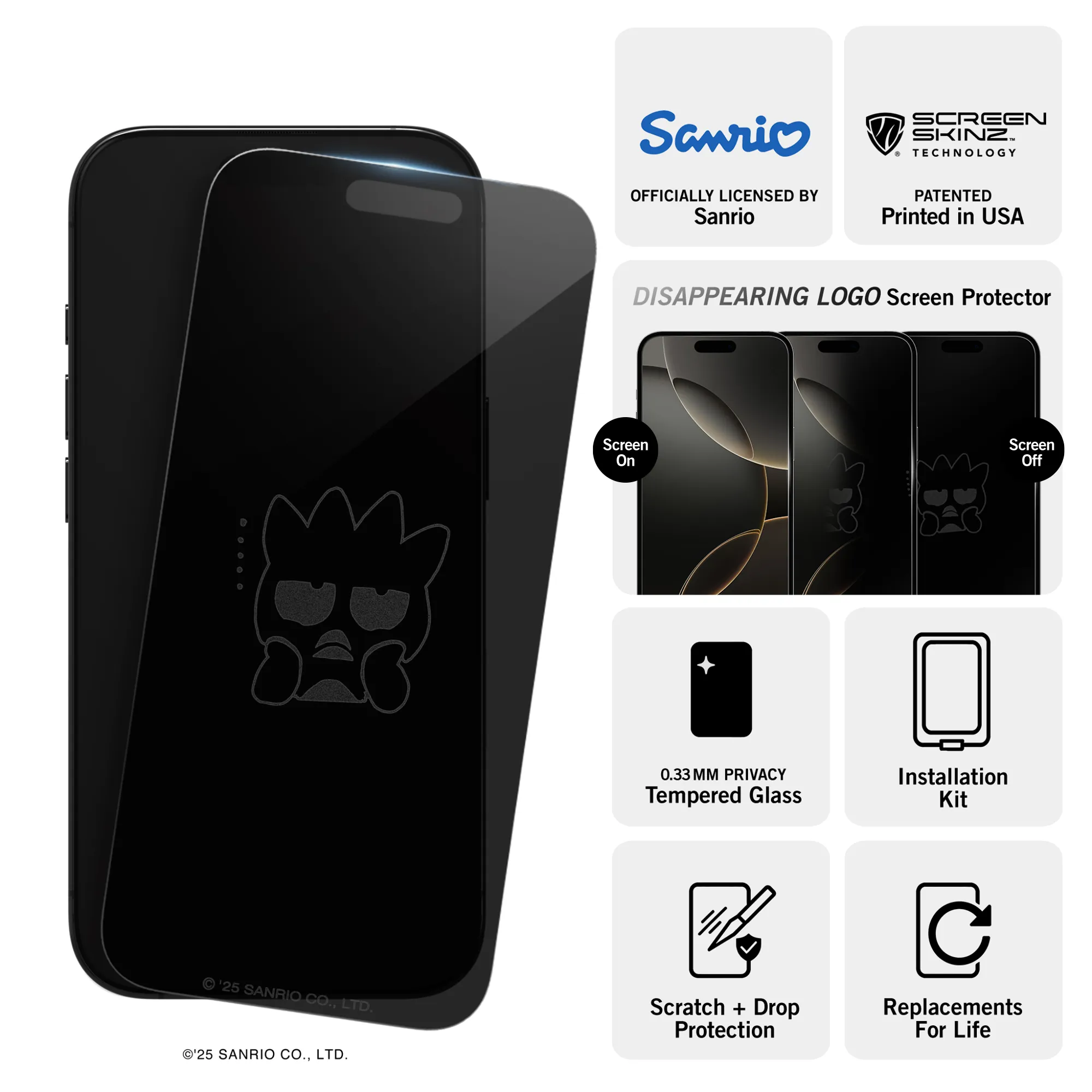 Badtz-Maru x Screen Skinz Thinking iPhone Privacy Screen Protector sold by Sanrio product image thumbnail 3