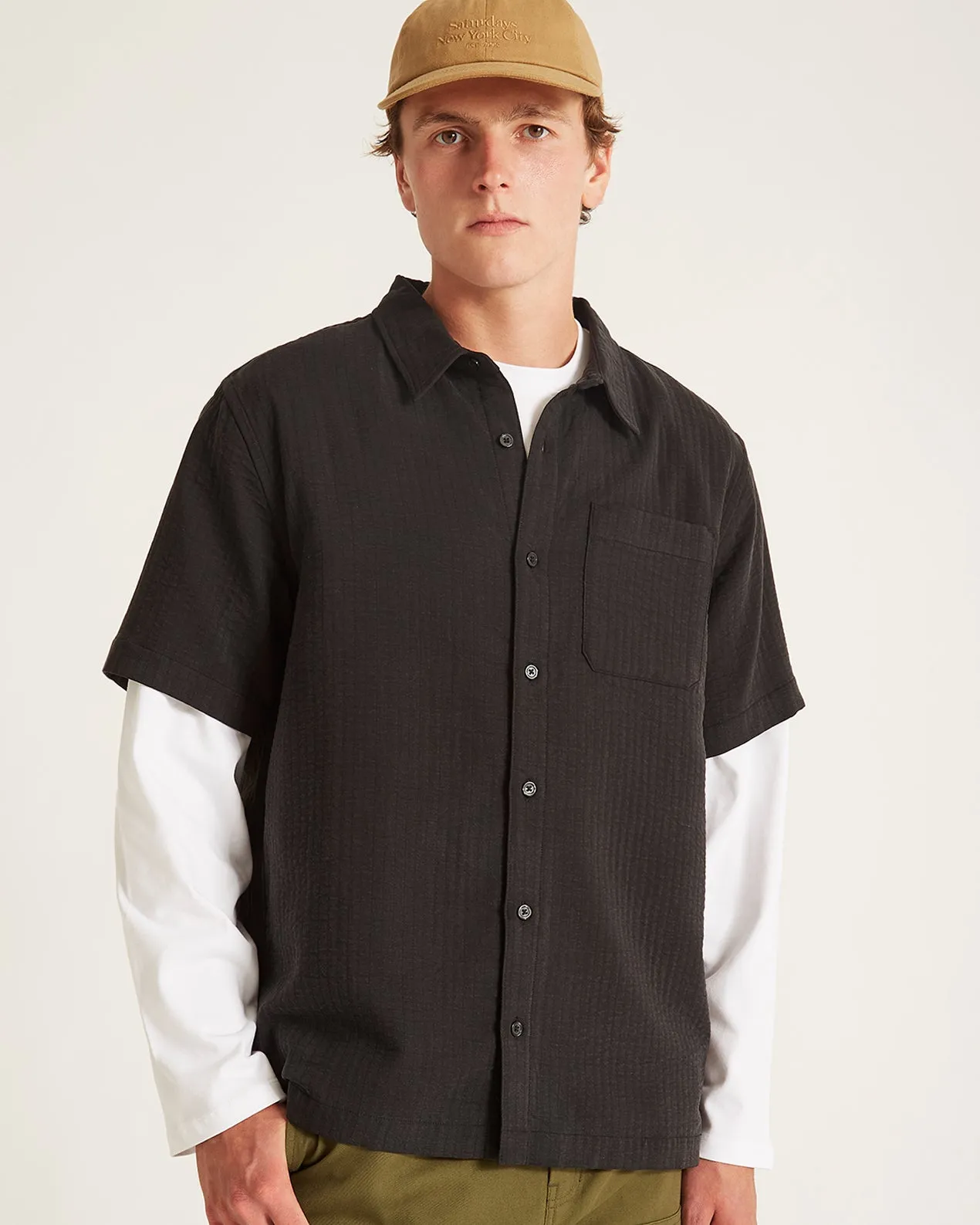 Bruce Double Layer Crinkle Short Sleeve Shirt sold by Saturdays New York City product image thumbnail 3
