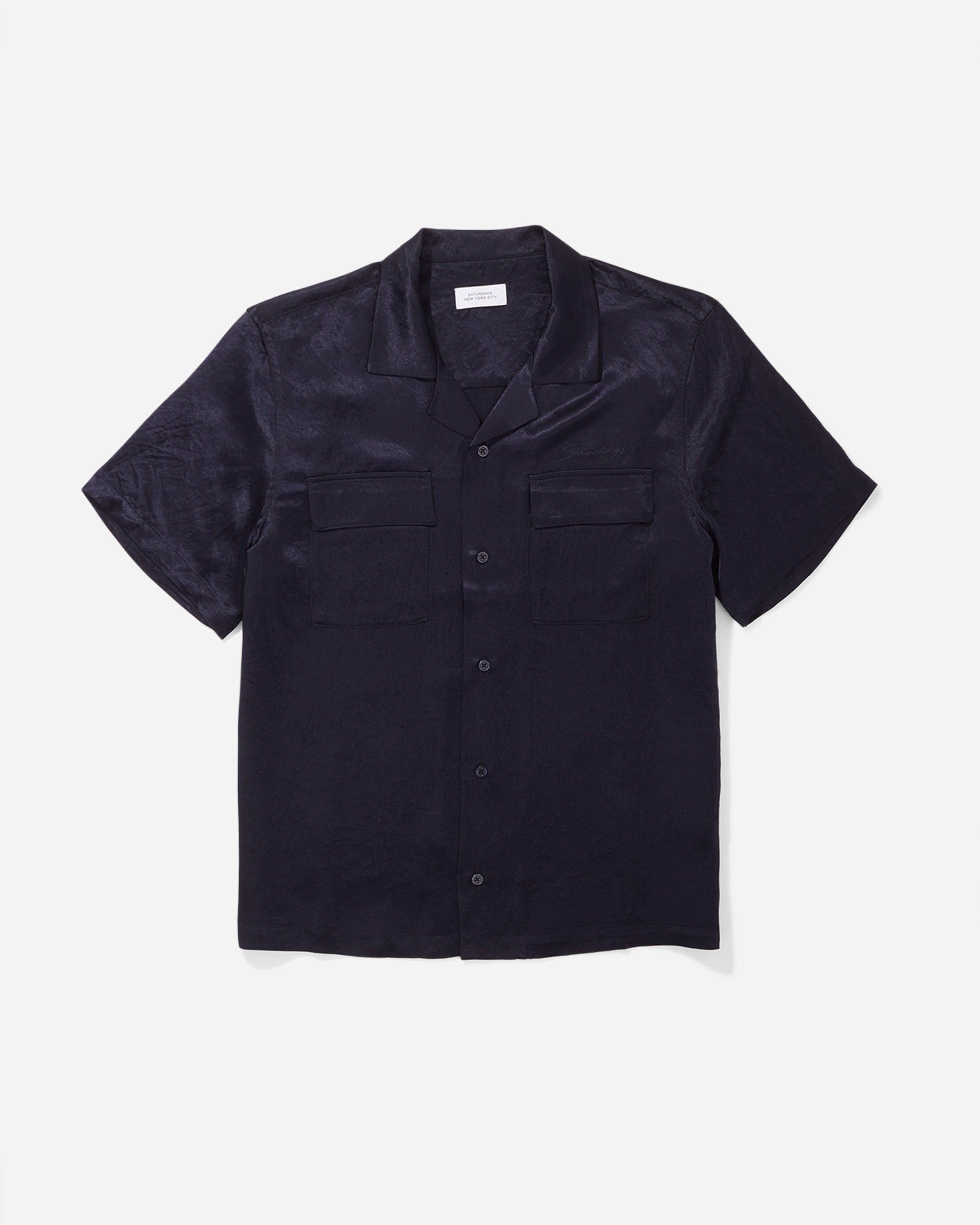 Canty Crinkled Satin Short Sleeve Shirt sold by Saturdays New York City
