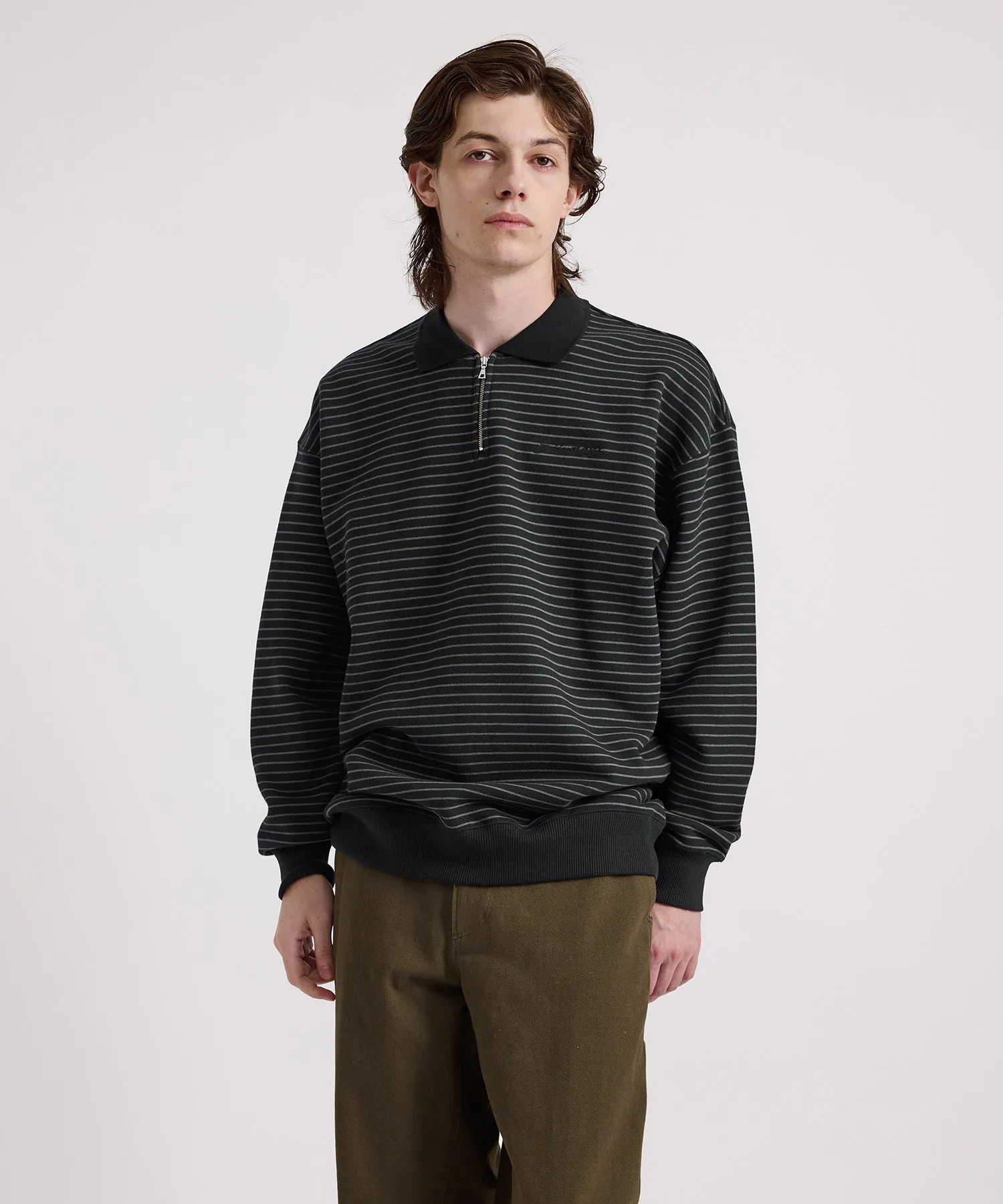 Ryo Stripe Half Zip Polo Sweatshirt sold by Saturdays New York City product image thumbnail 2