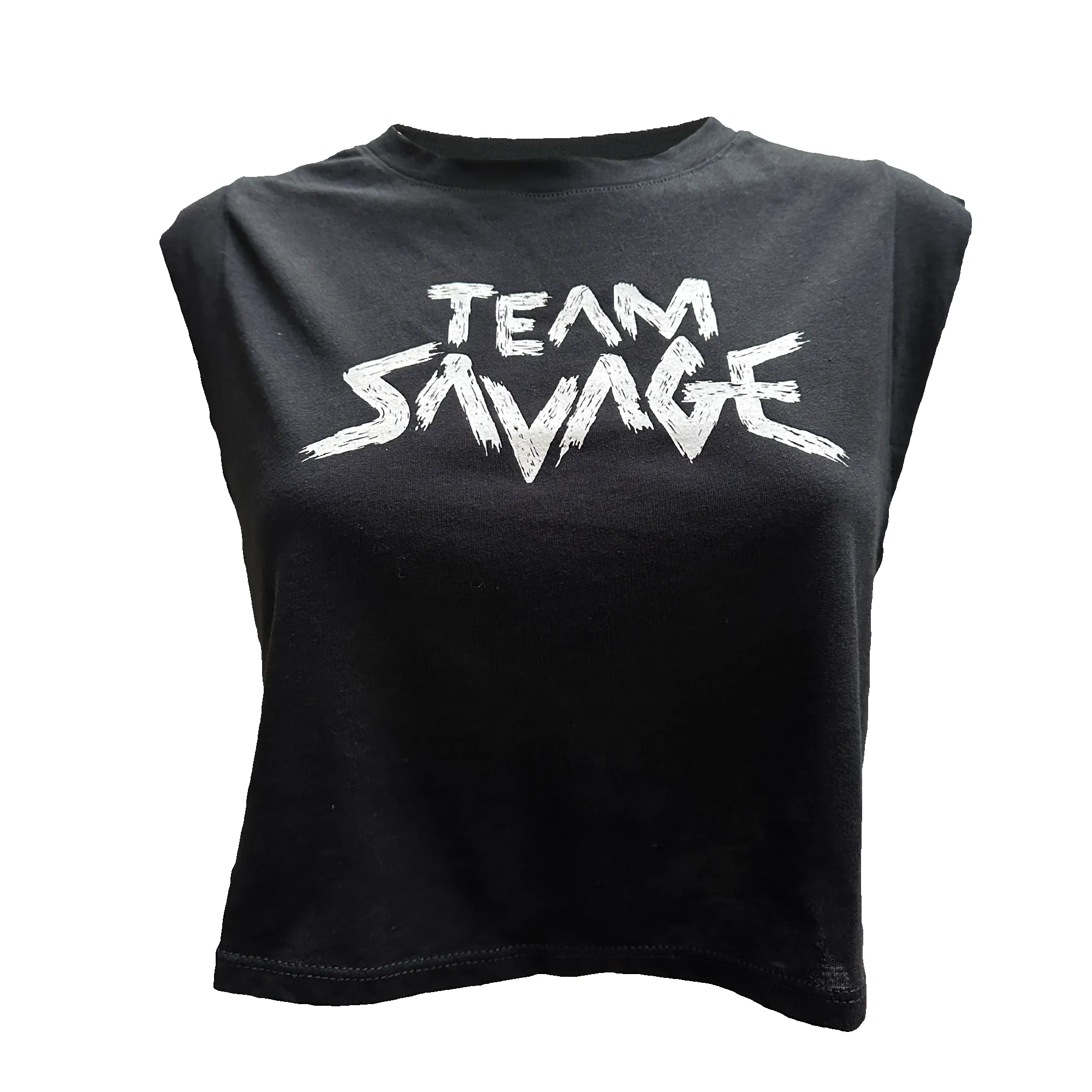 Women's Cut Off Sleeveless Crop-T - Team Savage - Black sold by Savage Barbell