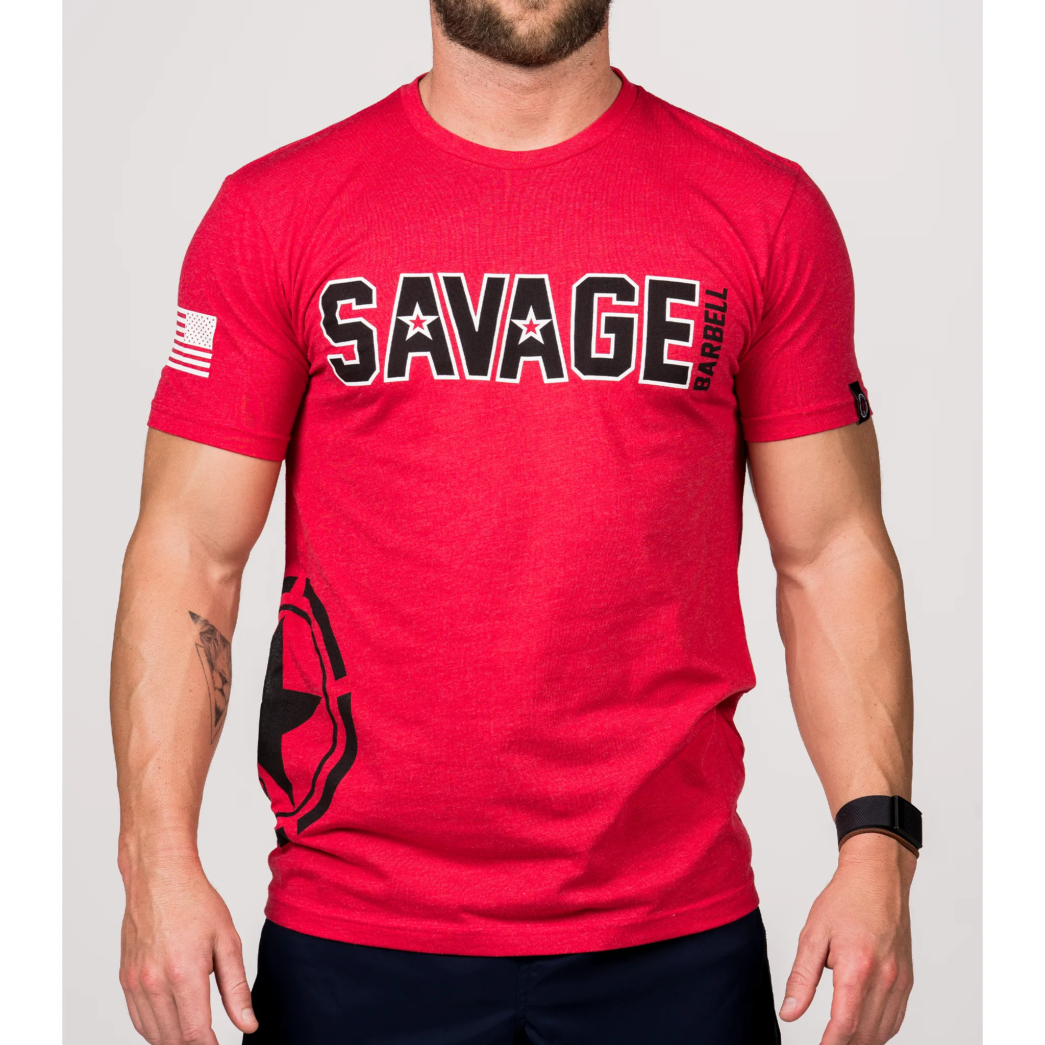 Men's T-shirt - Hip Star - Red sold by Savage Barbell