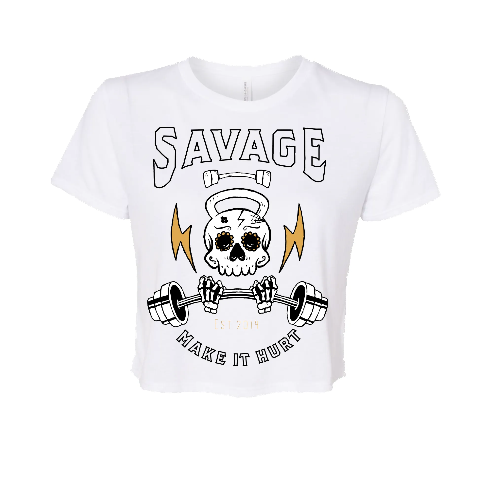 Women's Crop-T - Make it Hurt - White sold by Savage Barbell