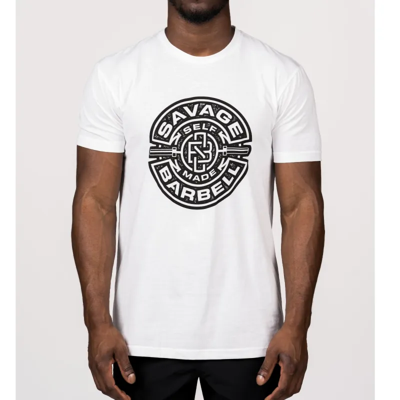 Men's T-shirt - Self Made - White sold by Savage Barbell