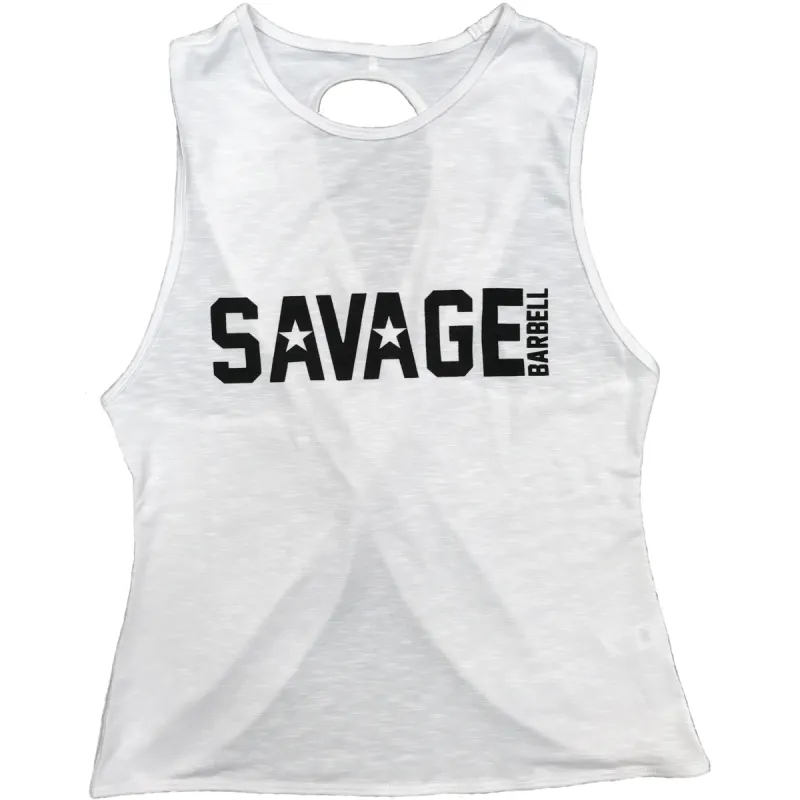 Women's CrossBack Tank Top - Stormy White sold by Savage Barbell