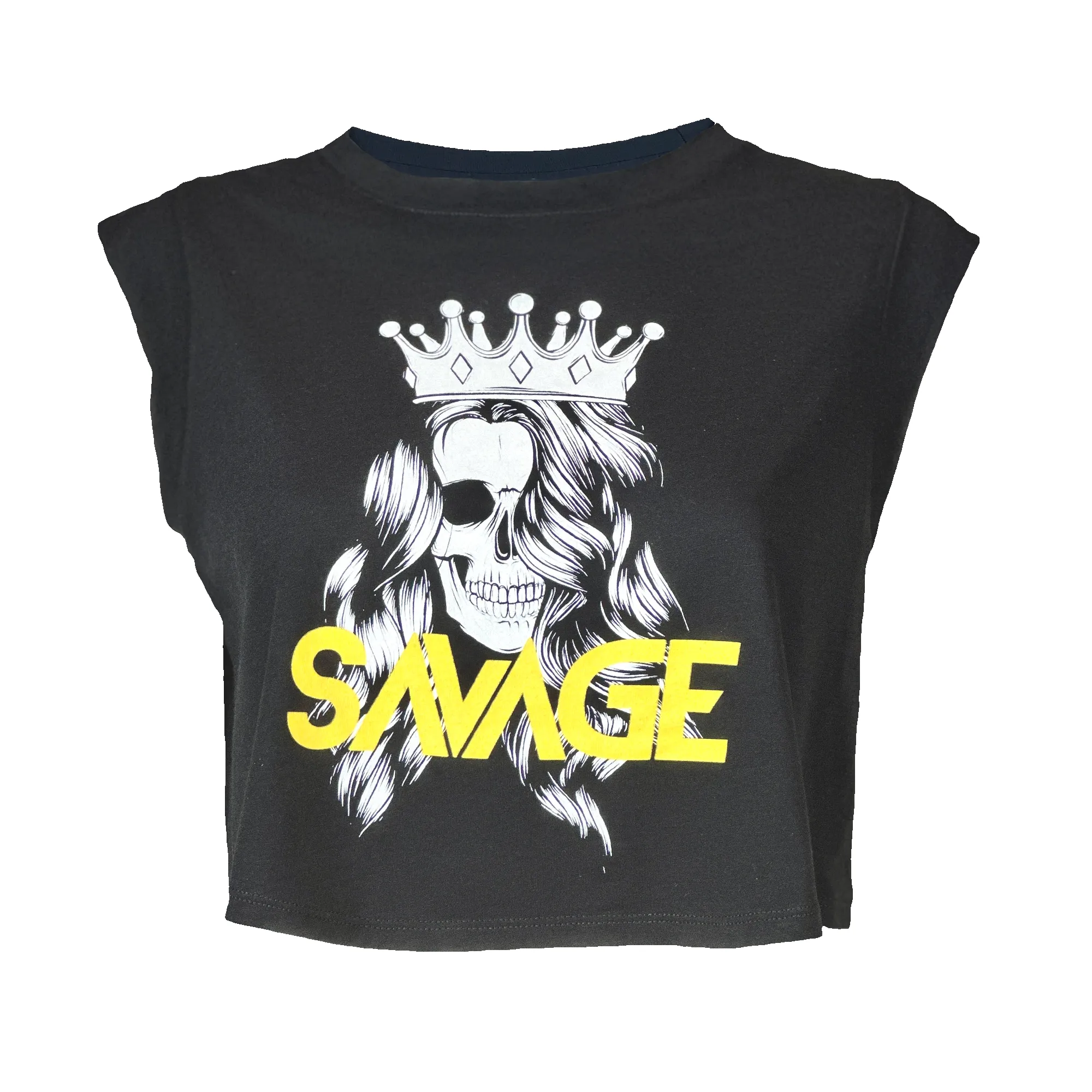 Women's Cut Off Sleeveless Crop-T - The Queen - Black sold by Savage Barbell