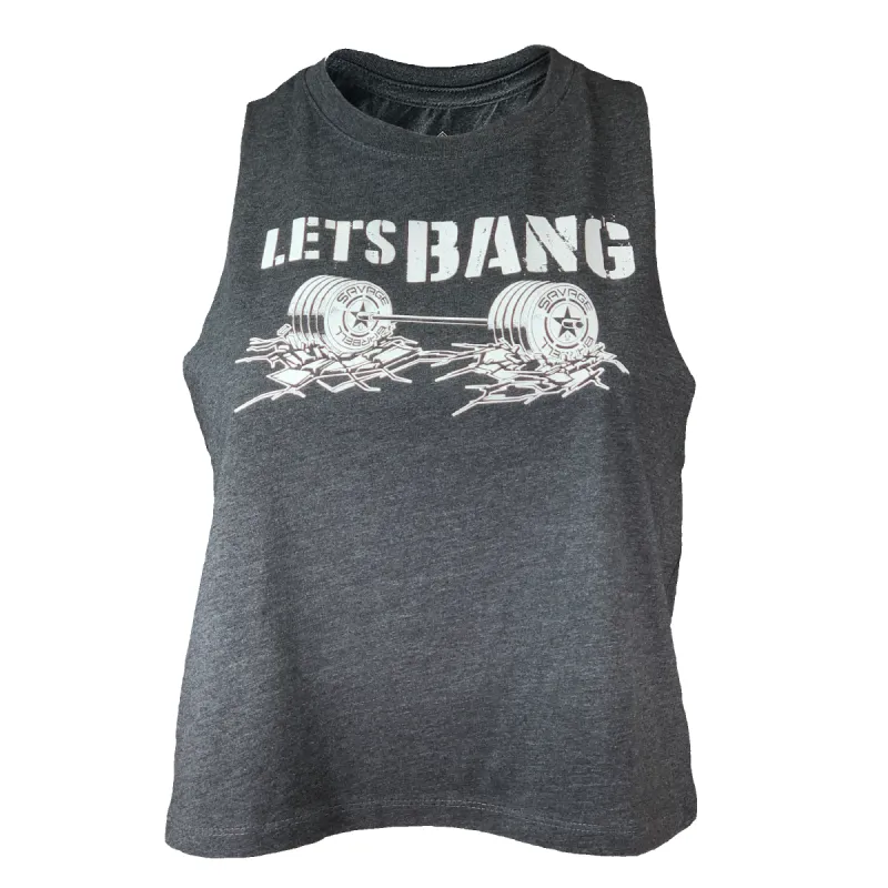 Women's Racerback Crop Tank - Lets Bang - Charcoal sold by Savage Barbell