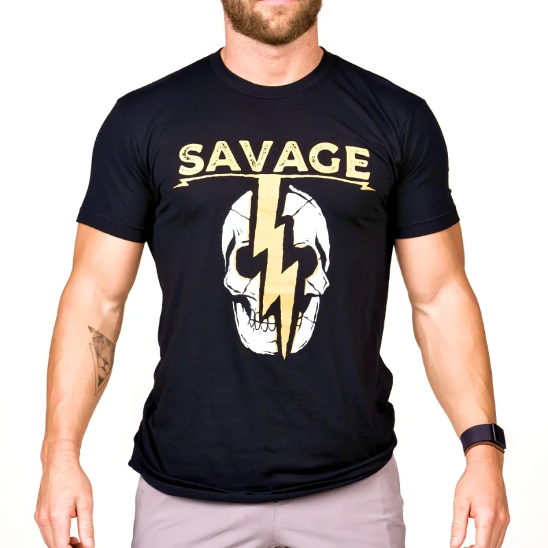 Men's T-Shirt - Lightning Bolt - Black sold by Savage Barbell
