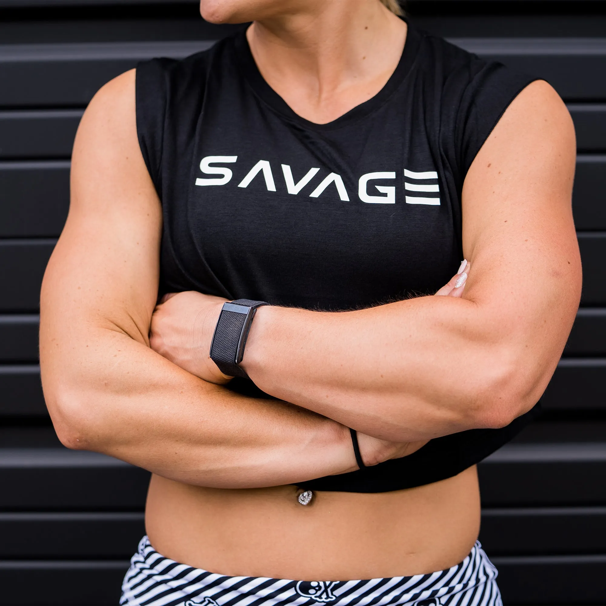 Women's Cut Off Sleeveless Crop-T - Black sold by Savage Barbell product image thumbnail 3