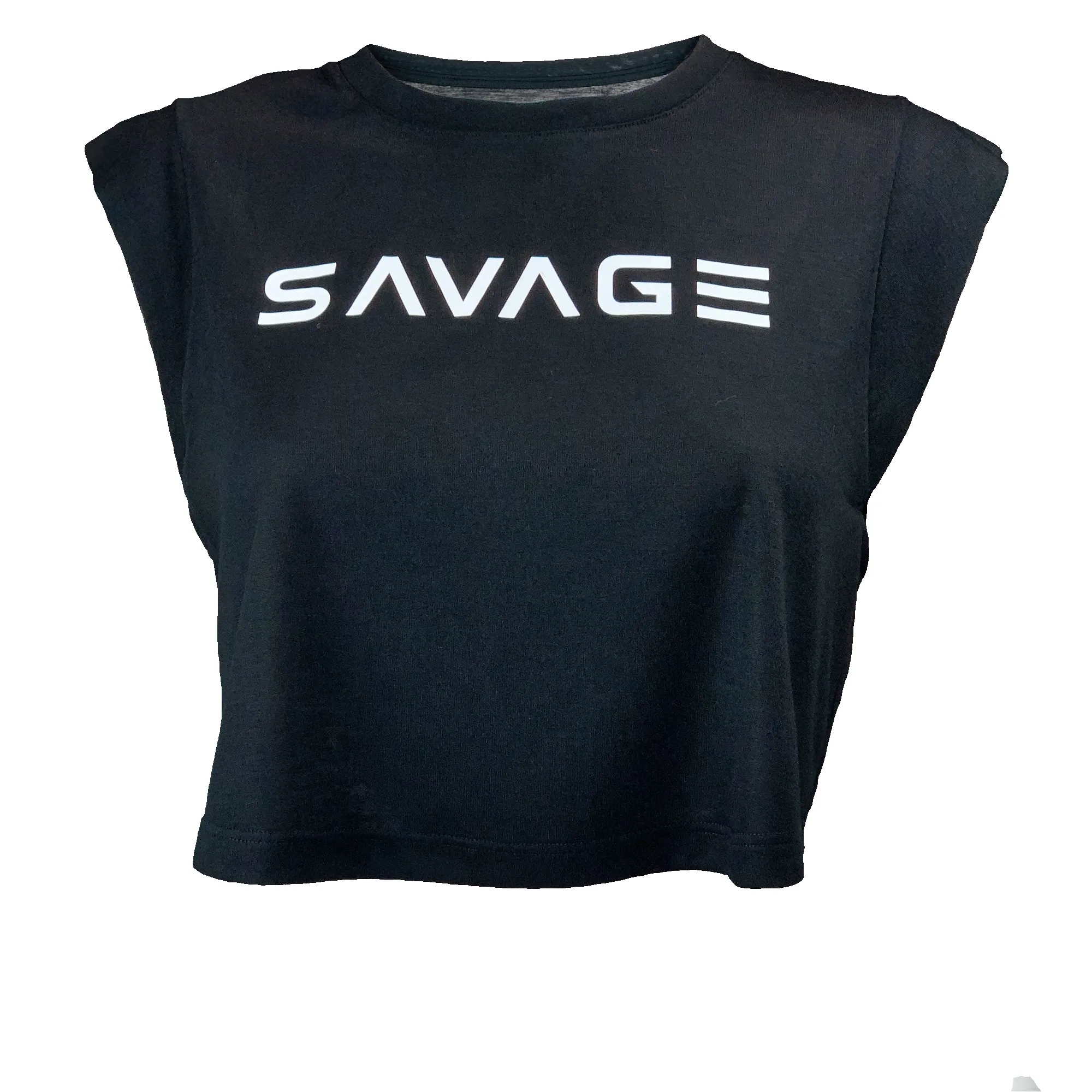Women's Cut Off Sleeveless Crop-T - Black sold by Savage Barbell