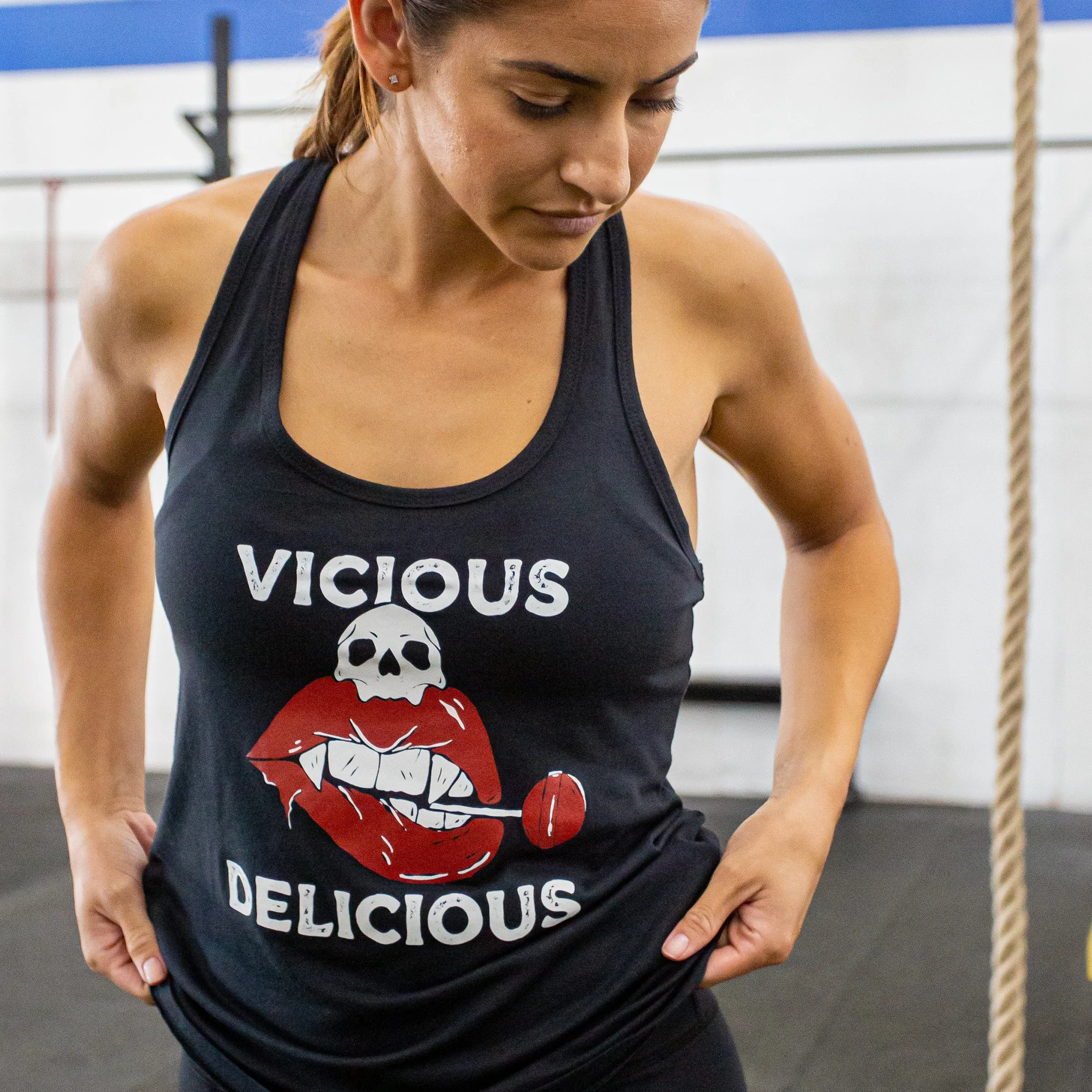 Women's Racerback Tank Top - Vicious n Delicious - Vintage Black sold by Savage Barbell product image thumbnail 5