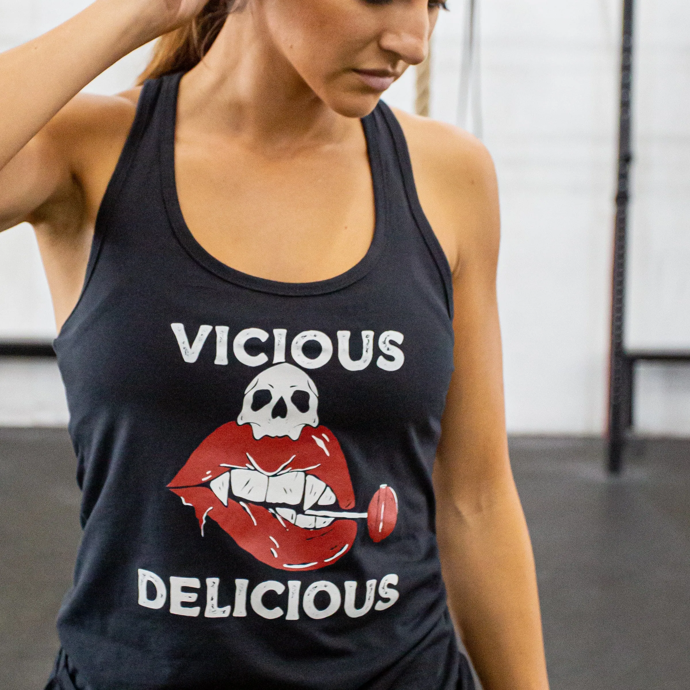 Women's Racerback Tank Top - Vicious n Delicious - Vintage Black sold by Savage Barbell product image thumbnail 3