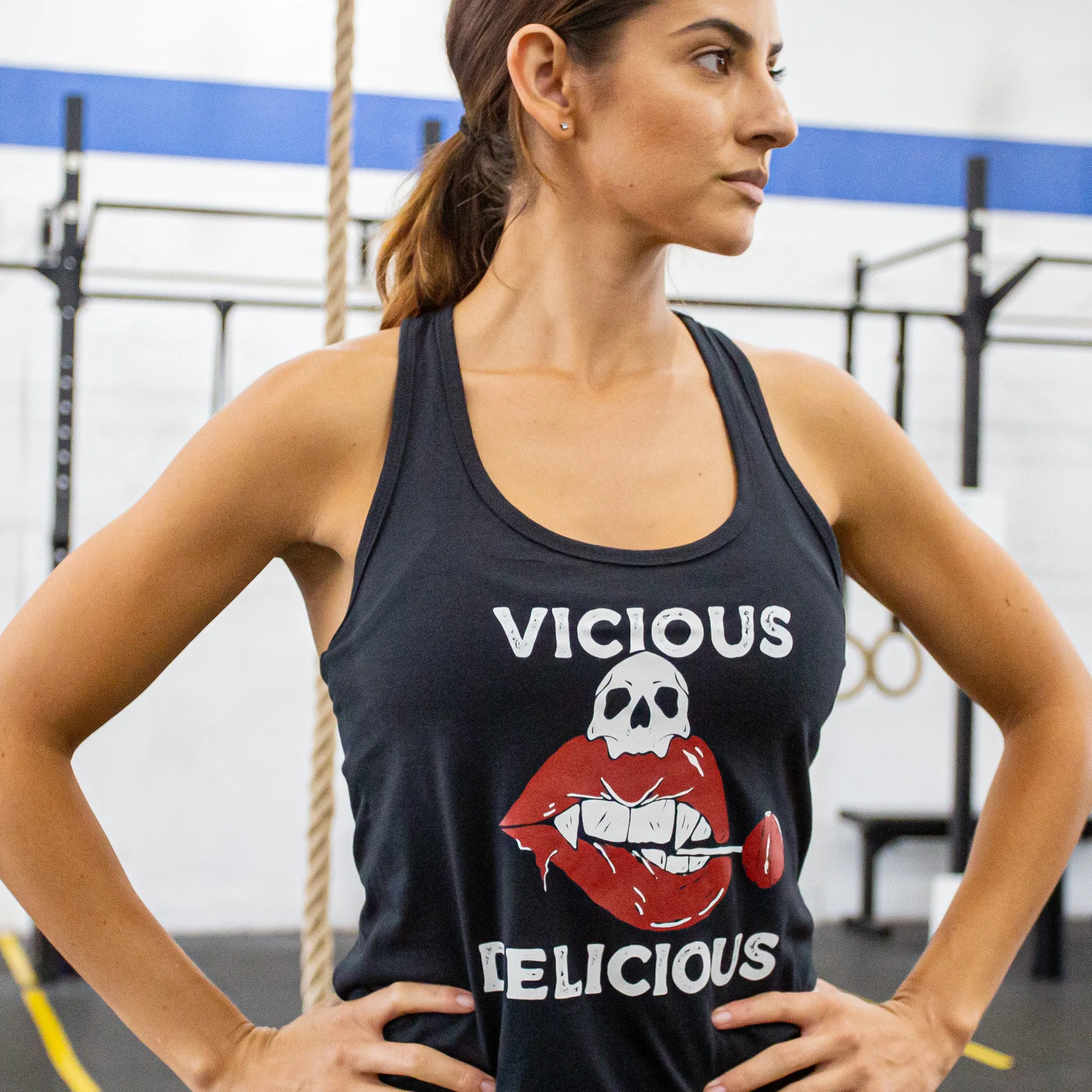 Women's Racerback Tank Top - Vicious n Delicious - Vintage Black sold by Savage Barbell product image thumbnail 4