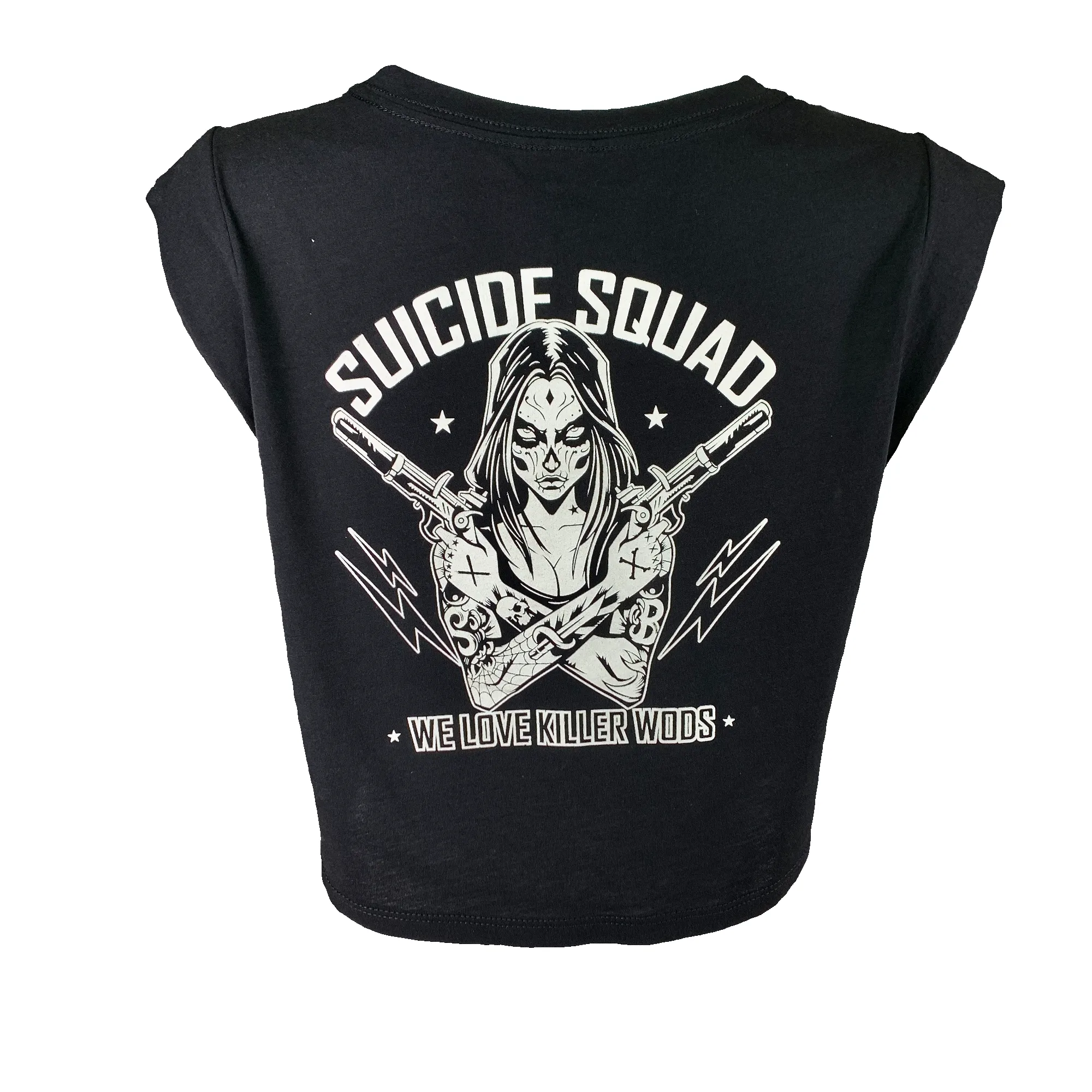 Women's Cut Off Sleeveless Crop-T - Suicide Squad - Black sold by Savage Barbell product image thumbnail 2