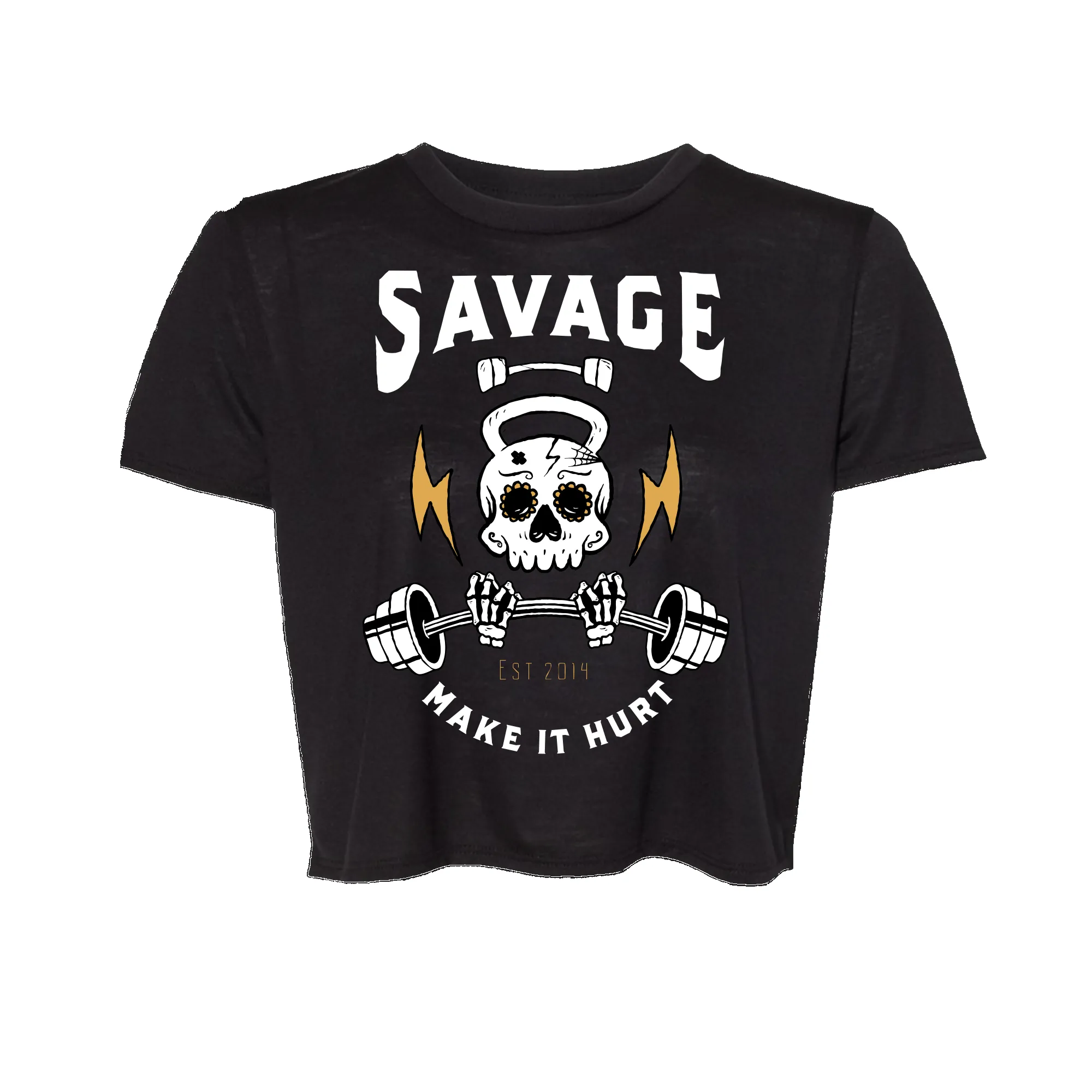 Women's Crop-T - Make it Hurt - Black sold by Savage Barbell