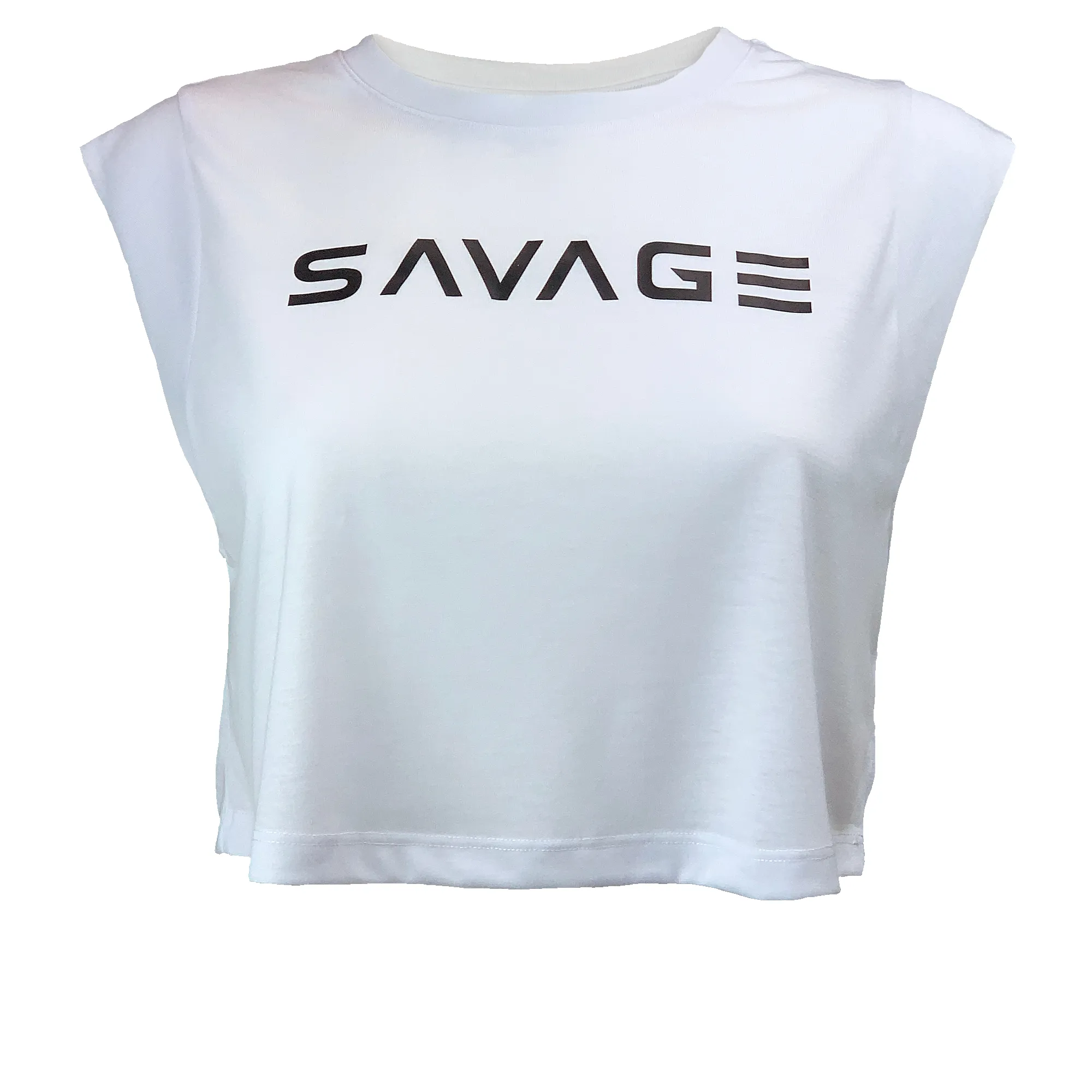 Women's Cut Off Sleeveless Crop-T - White sold by Savage Barbell